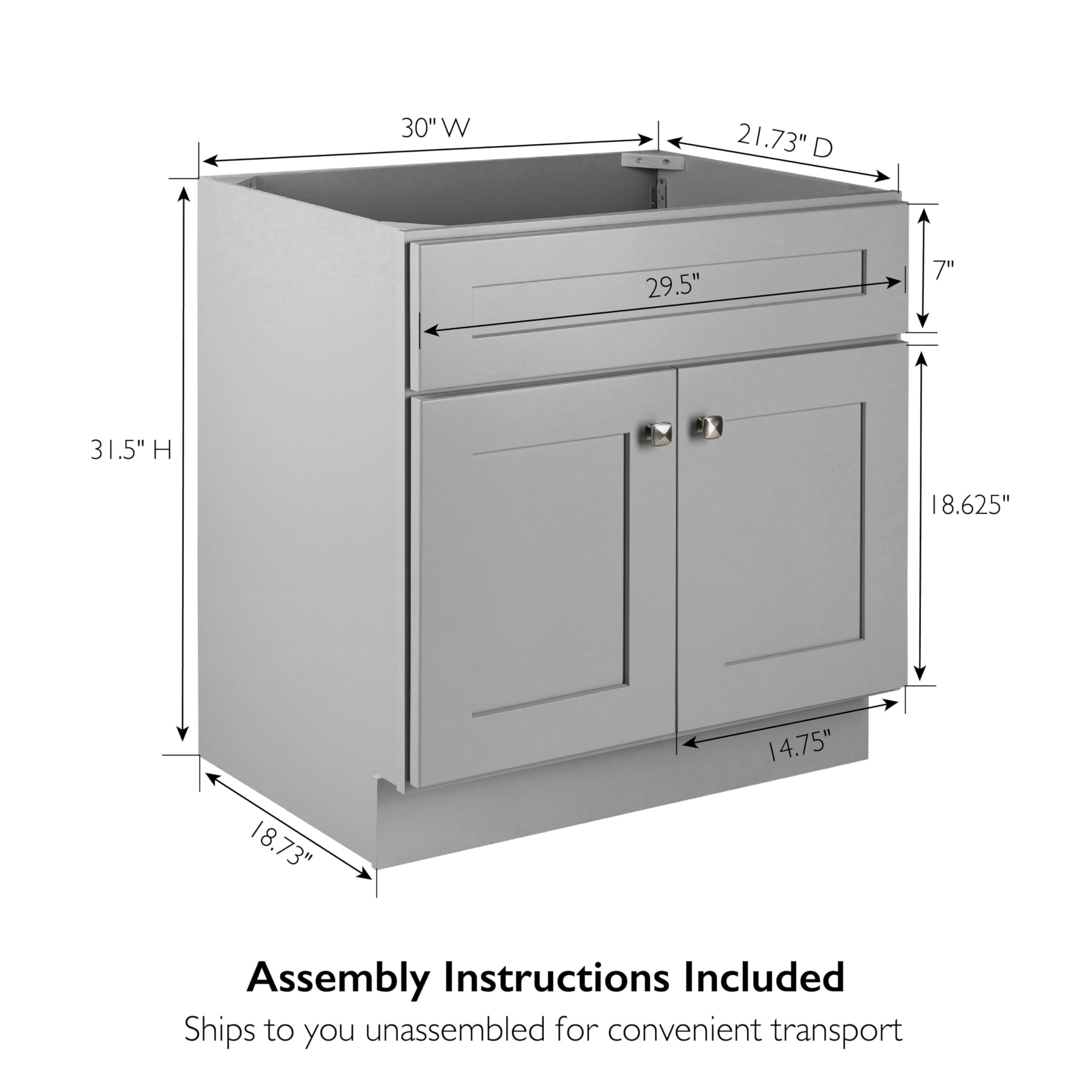 Design House Brookings 30-Inch Solid Wood Bathroom Vanity with Single Sink - Ready to Assemble in Sherwin Williams® Gray (587089) - Perfect for Modern Bathrooms, Small Spaces & Home Renovations