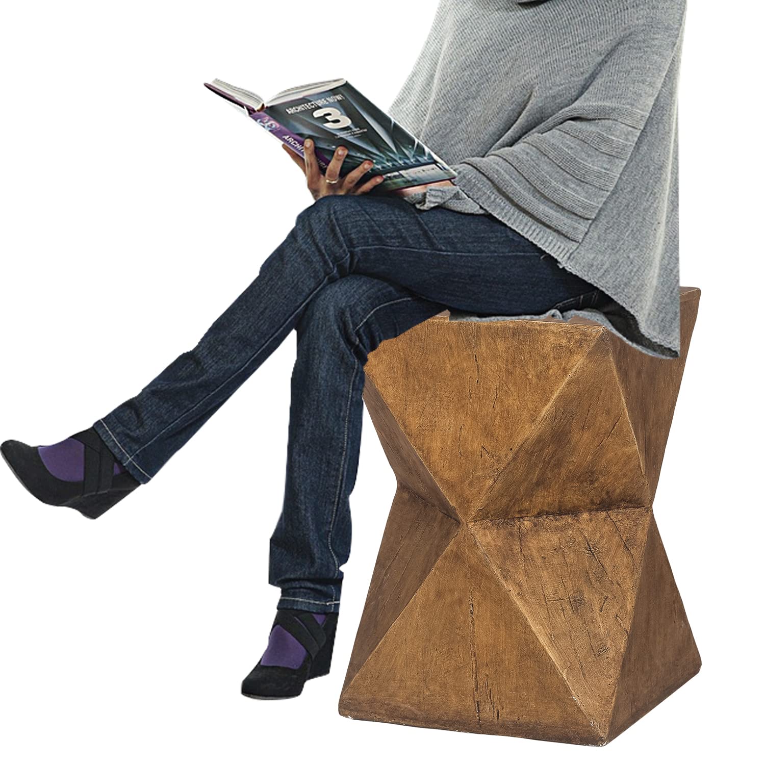 Joveco Square Concrete Side Table - Indoor Outdoor Accent Table for Living Room, Bedroom, Patio, Balcony - Decorative Garden Stool & End Table - Natural Finish - Perfect for Coffee, Plants & Home Decor
