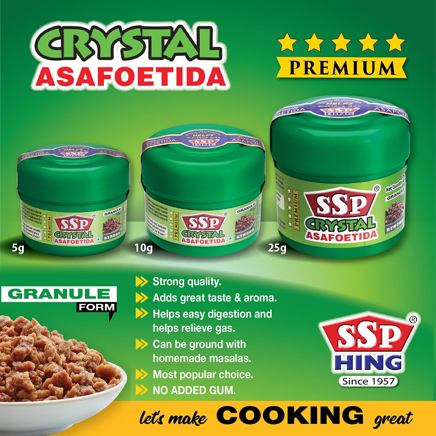 SSP Asafoetida Crystal (Hing) 10G - Premium Strong Granules for Authentic Indian Cooking | Adds Rich Flavor to Curries, Lentils & Vegetarian Dishes | 5 Gram Resealable Pack | Perfect for Home Chefs & Ayurvedic Recipes