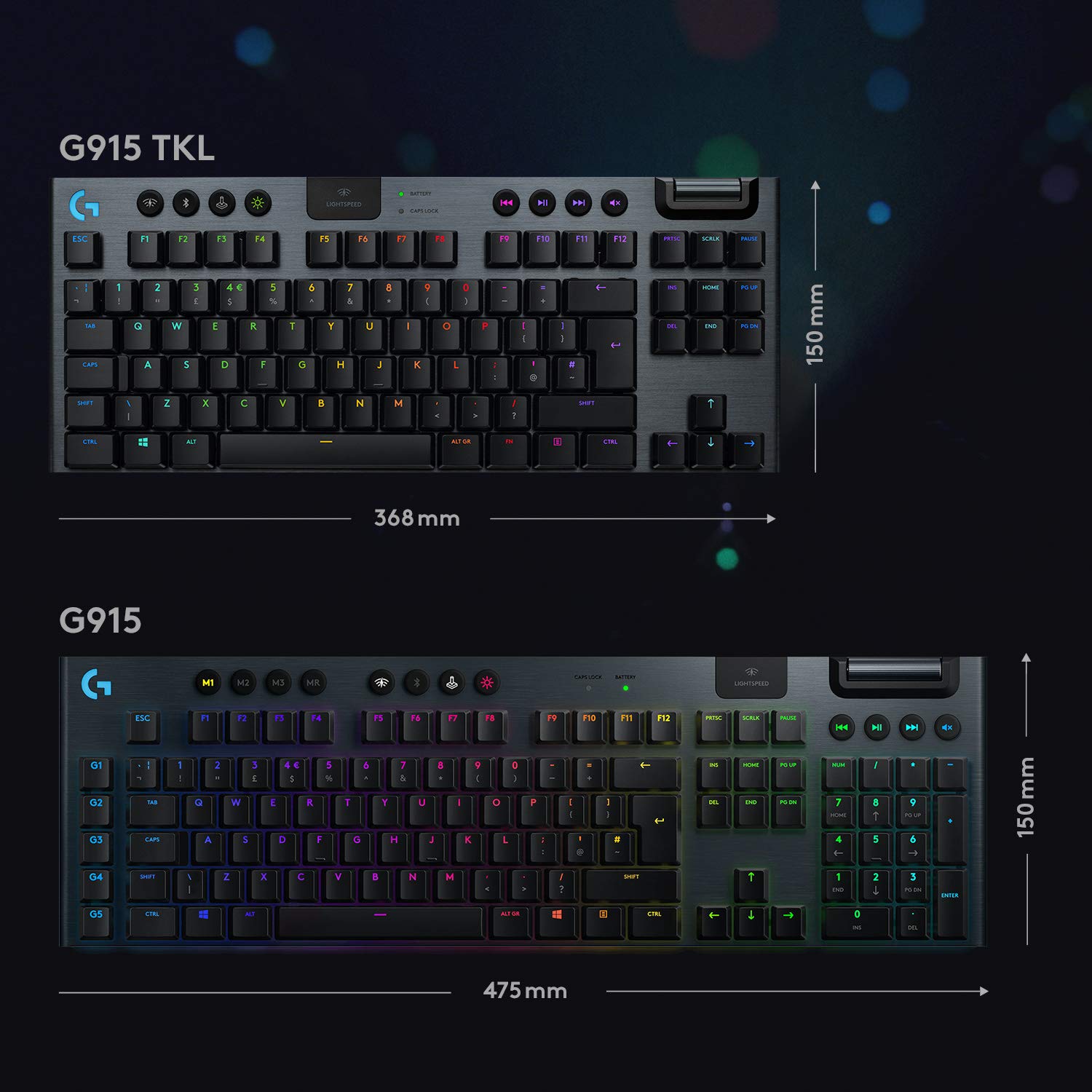 Logitech G915 TKL Tenkeyless Lightspeed Wireless RGB Mechanical Gaming Keyboard - Low Profile Switches, Lightsync RGB, Bluetooth & Wireless Support (Tactile) - Perfect for PC Gaming, Esports & Office Work