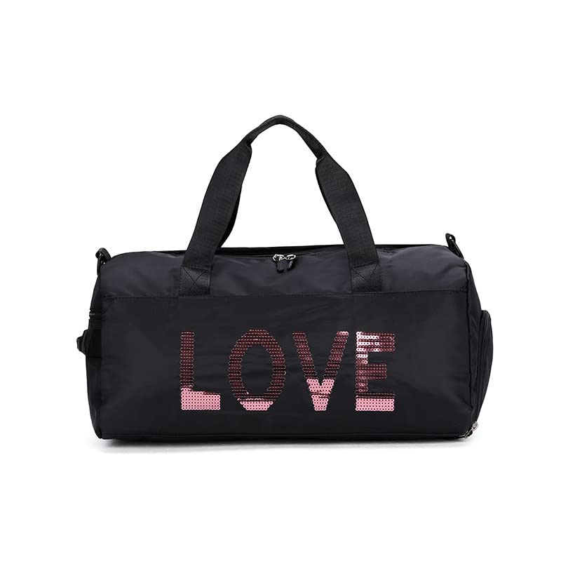 Women's Gym Bag - Large Travel Duffel Bag for Workout, Dance, Overnight & Weekender Trips - Waterproof Wet Pocket & Shoe Compartment - Perfect for Fitness, Yoga, Sports & Travel (Black)
