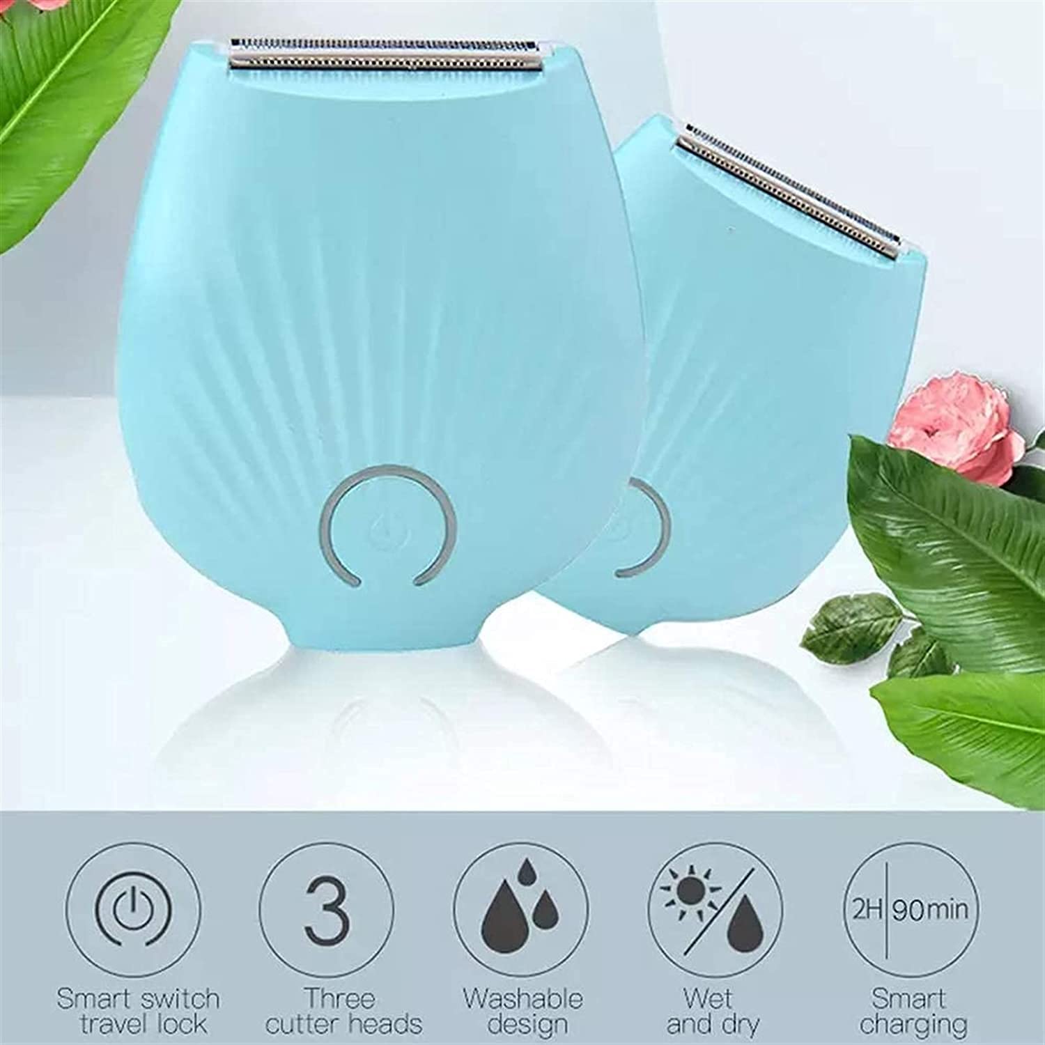 Electric Hair Remover for Women - Painless Epilator for Face, Legs, Armpits, Arms & Bikini Line - Wet & Dry Cordless USB Rechargeable Epilation Device (Blue) - Perfect for Travel, Gym & Home Hair Removal
