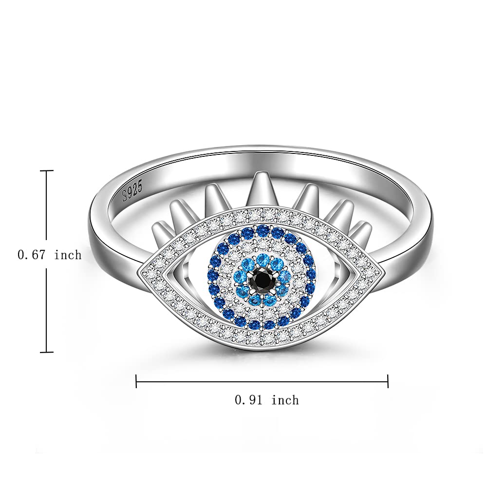 Evil Eye Protection Ring for Women - Sterling Silver Blue Sapphire Turkish Nazar Jewelry - Spiritual Third Eye Greek Religious Faith Lucky Gift - Size 7-8 - Perfect for Meditation, Yoga & Positive Energy