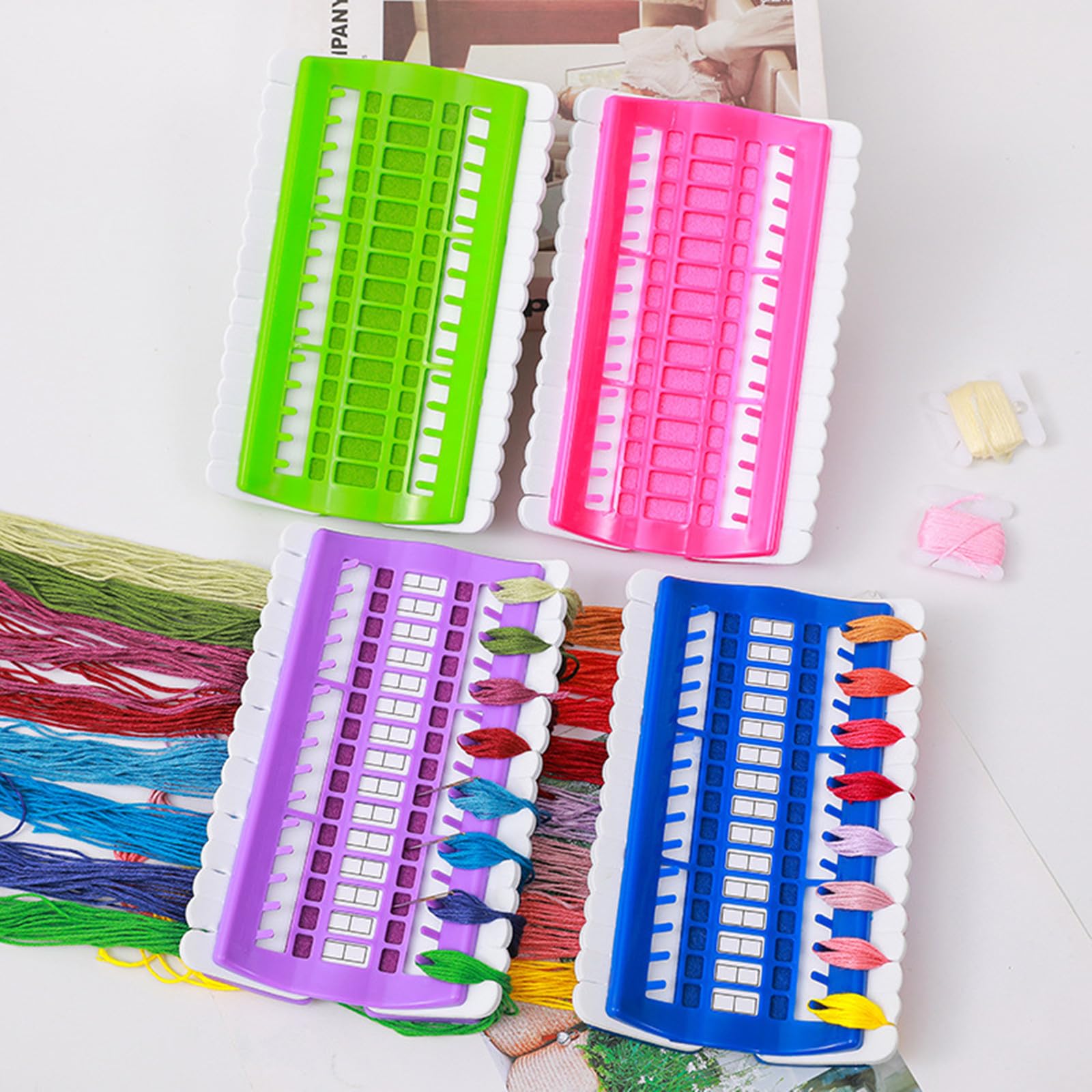 4-Piece 30-Slot Embroidery Thread Organizer Kit - Cross Stitch Floss Storage Box (Green, Blue, Pink, Purple) - Perfect for Needlework, DIY Crafts & Sewing Projects