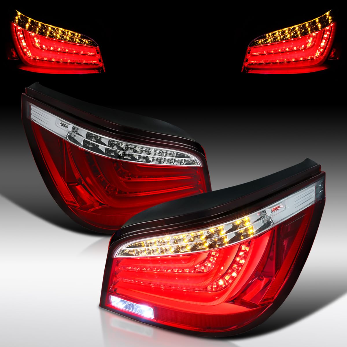 AUTOZENSATION LED Tail Lights for 2004-2007 BMW E60 5-Series Sedan - Red LED Bar Design (Left & Right Pair) - Enhanced Visibility & Style for Night Driving & Car Customization