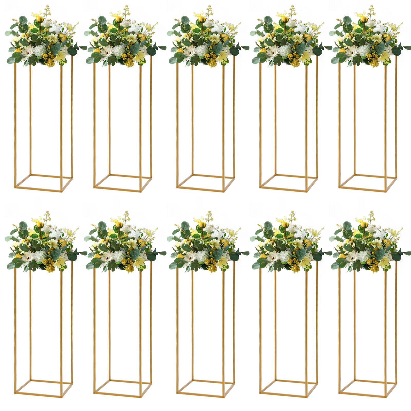 10 Pcs Gold Wedding Flower Centerpiece Stands - 24in/60cm Tall Geometric Metal Vases for Table Decor - Elegant Home, Party & Wedding Decorations - Perfect for Reception Tables, Banquet Centerpieces and Bridal Shower Decor