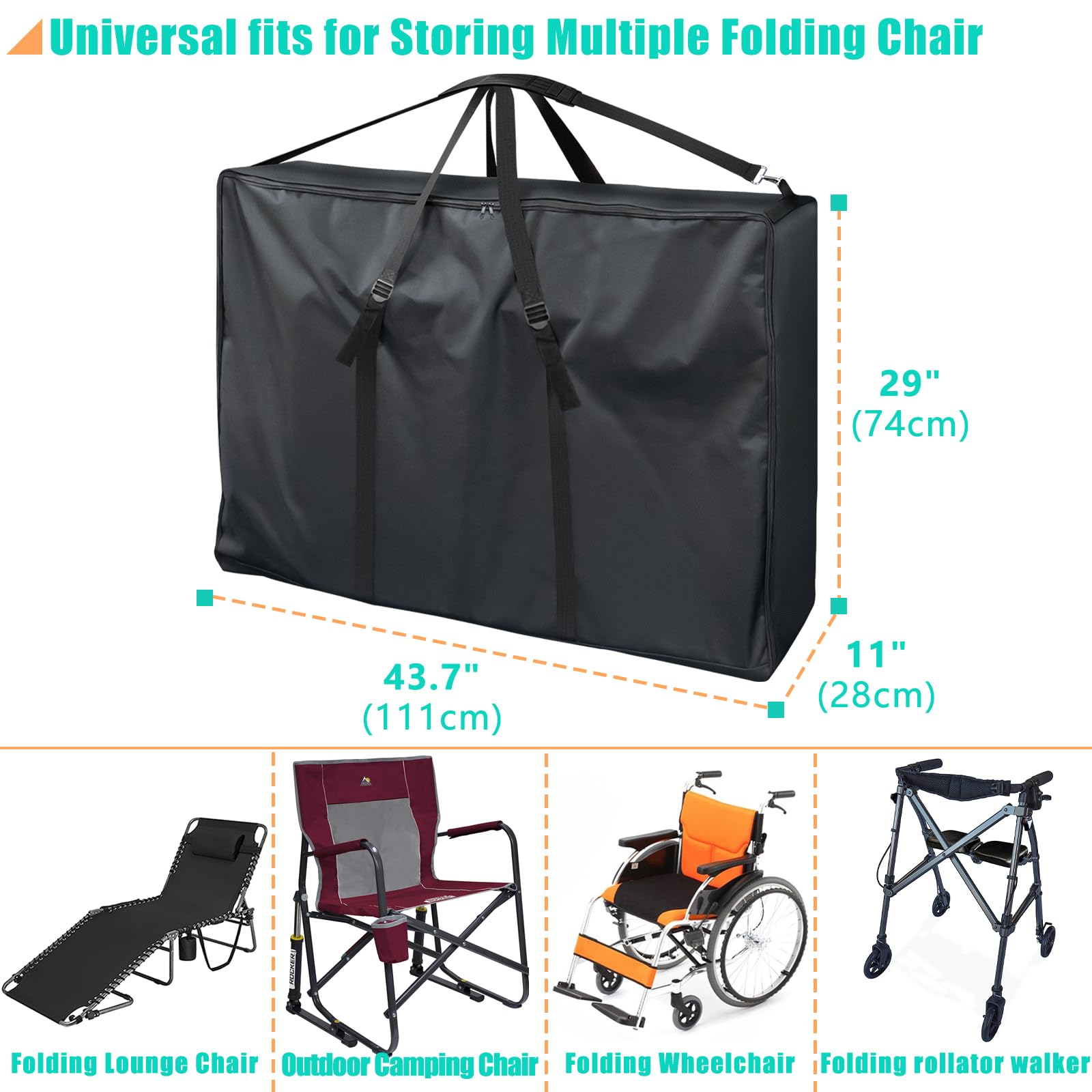 600D Heavy Duty Zero Gravity Chair Cover - Large Outdoor Chair Storage Bag with Zippers, Folding Lounge Chair Carry Case for Patio, Beach & Camping | Durable Moving Bag for Easy Transport & Protection