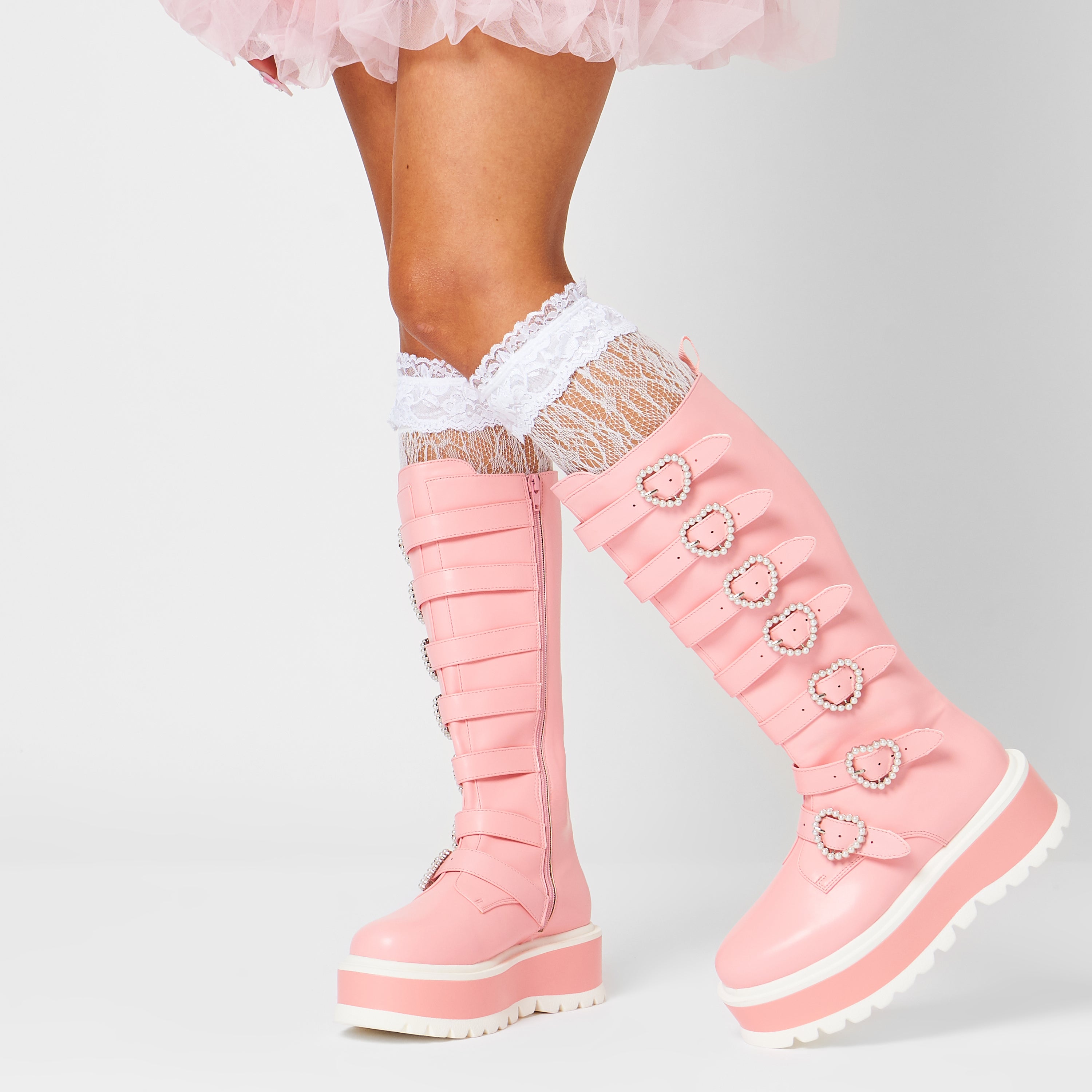 Mizuhiki Kawaii Long Pearl Buckle Boots for Women - Stylish Pink Ankle Boots with Pearl Accents | Perfect for Casual Outfits, Date Nights & Fashion Statements