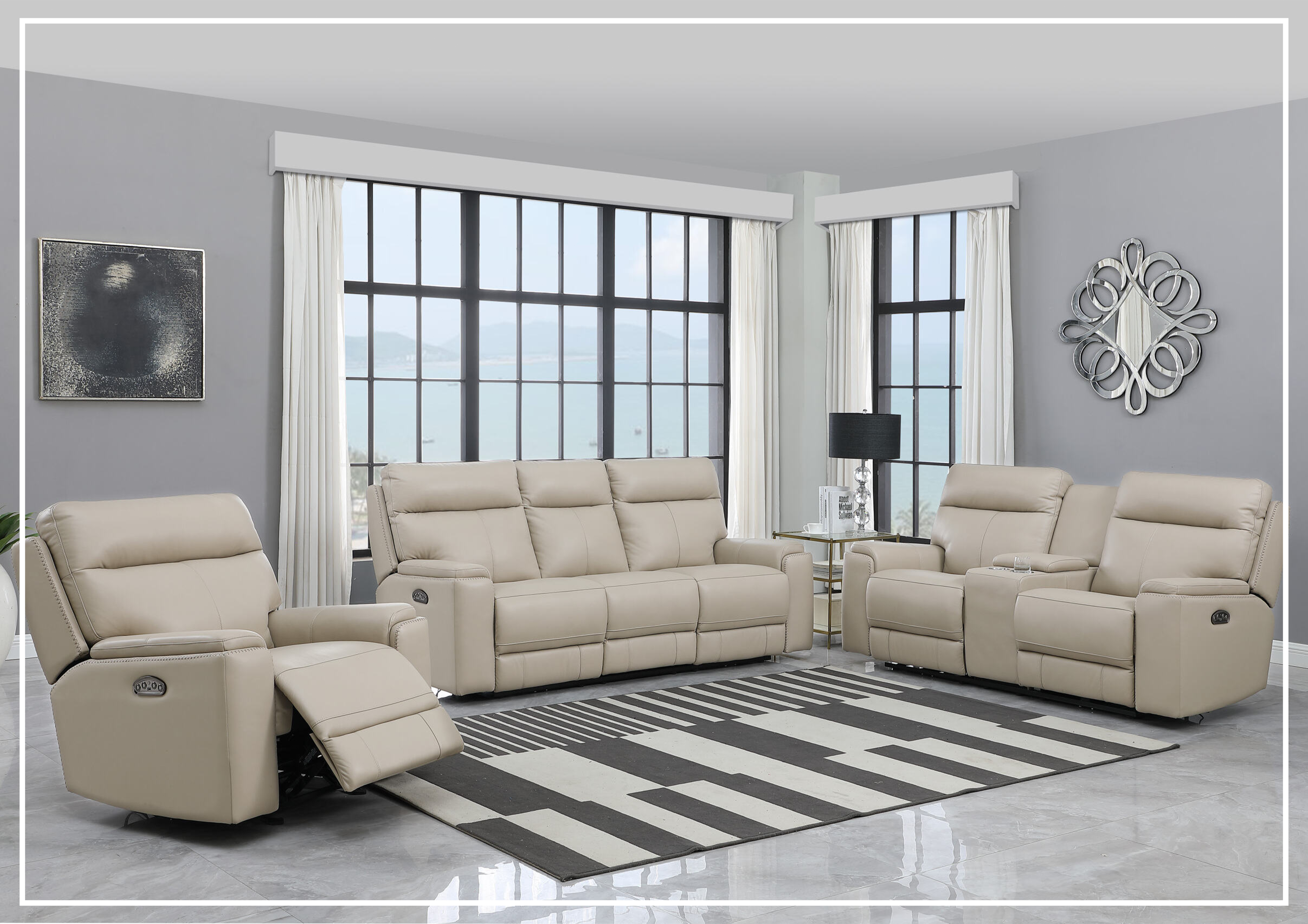 Gio Italia Bruna 3-Seater Genuine Leather Power Reclining Sofa - Modern Living Room Furniture for Home Theater & Relaxation
