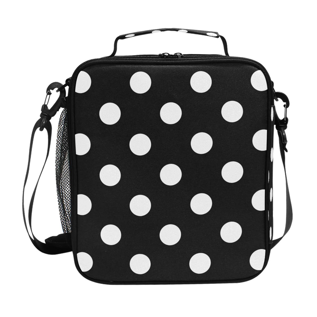 Insulated Lunch Box for Women & Kids - Large Polka Dot Black Lunch Bag with Shoulder Strap, Meal Prep Tote for Work, School & Picnics | Keeps Food Warm or Cold | Perfect for Office, College & Outdoor Activities