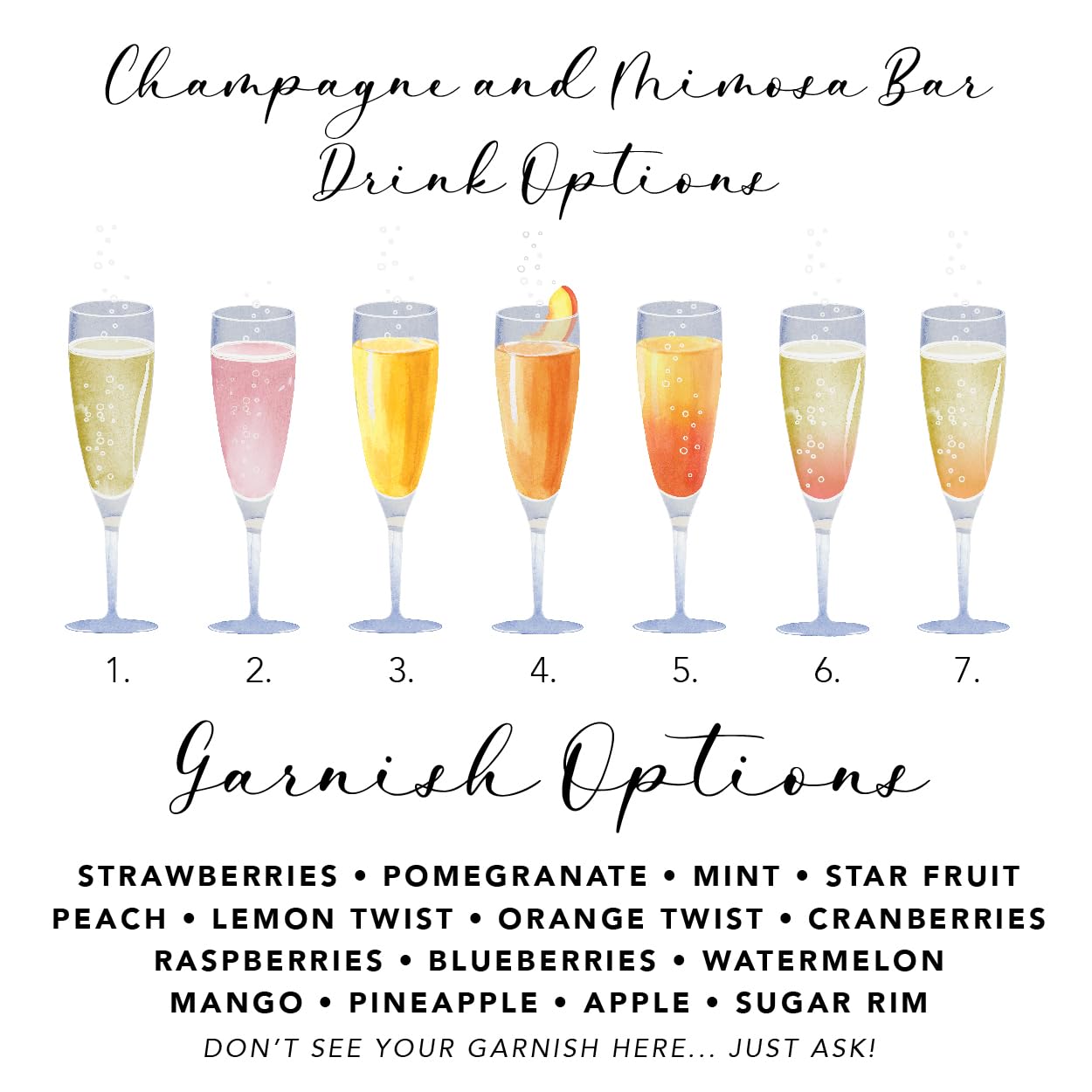 Custom Mimosa Bar Sign - Elegant Bridal Shower & Wedding Bar Menu Sign - Cocktail Bar Sign for Weddings, Parties & Special Events - Perfect for Mimosas, Cocktails & Drink Stations
