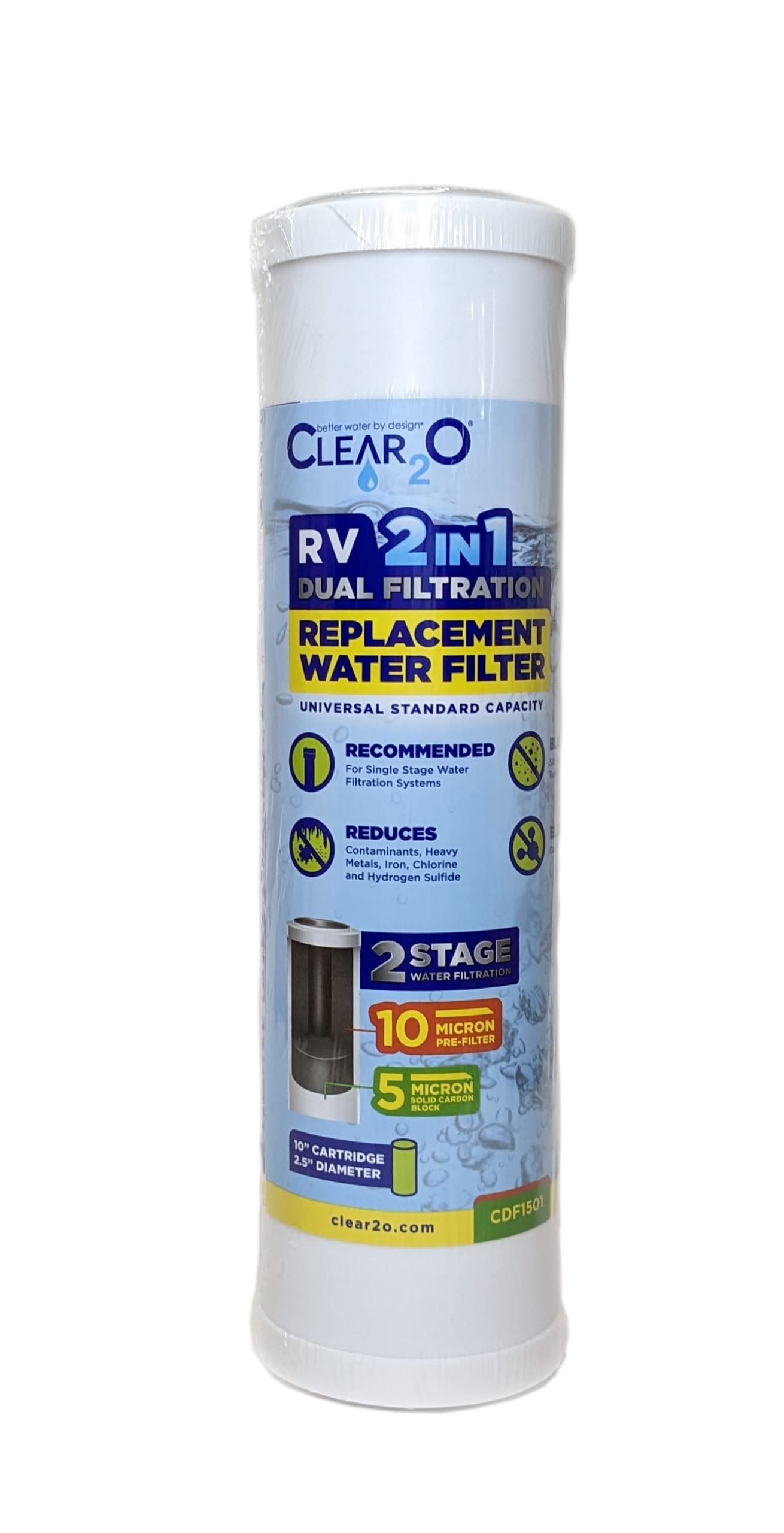 CLEAR2O® RV 2-in-1 Dual Filtration Replacement Water Filter System - CDF1501 Pre-Filter & Carbon Filter for Clean Drinking Water in Campers, RVs and Travel Trailers