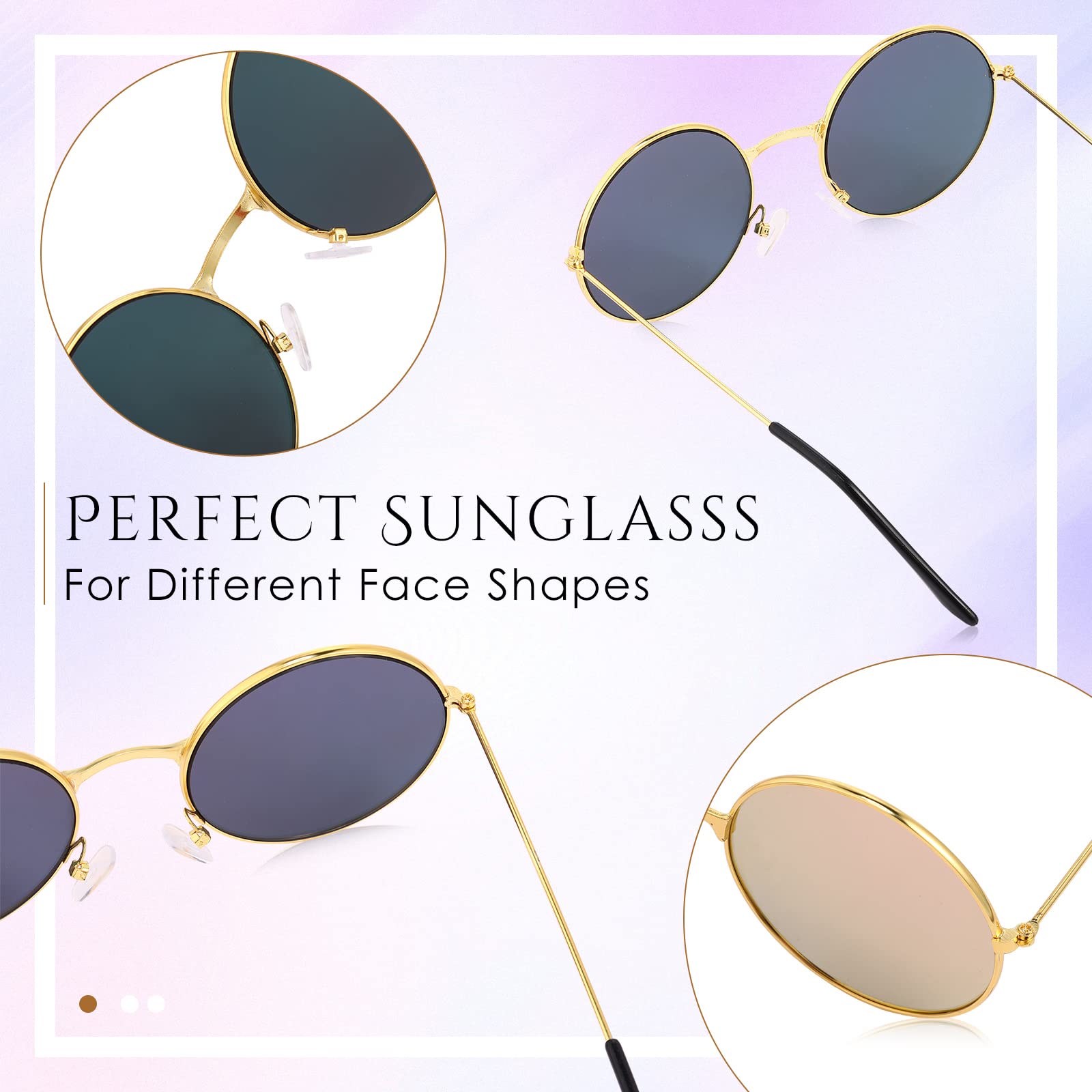 Blulu 10 Pairs Round Hippie Sunglasses - Vintage 60s Style Circle Sunglasses for Women & Men - Gold Frame Retro Shades - Perfect for Music Festivals, Beach Days & Summer Outfits