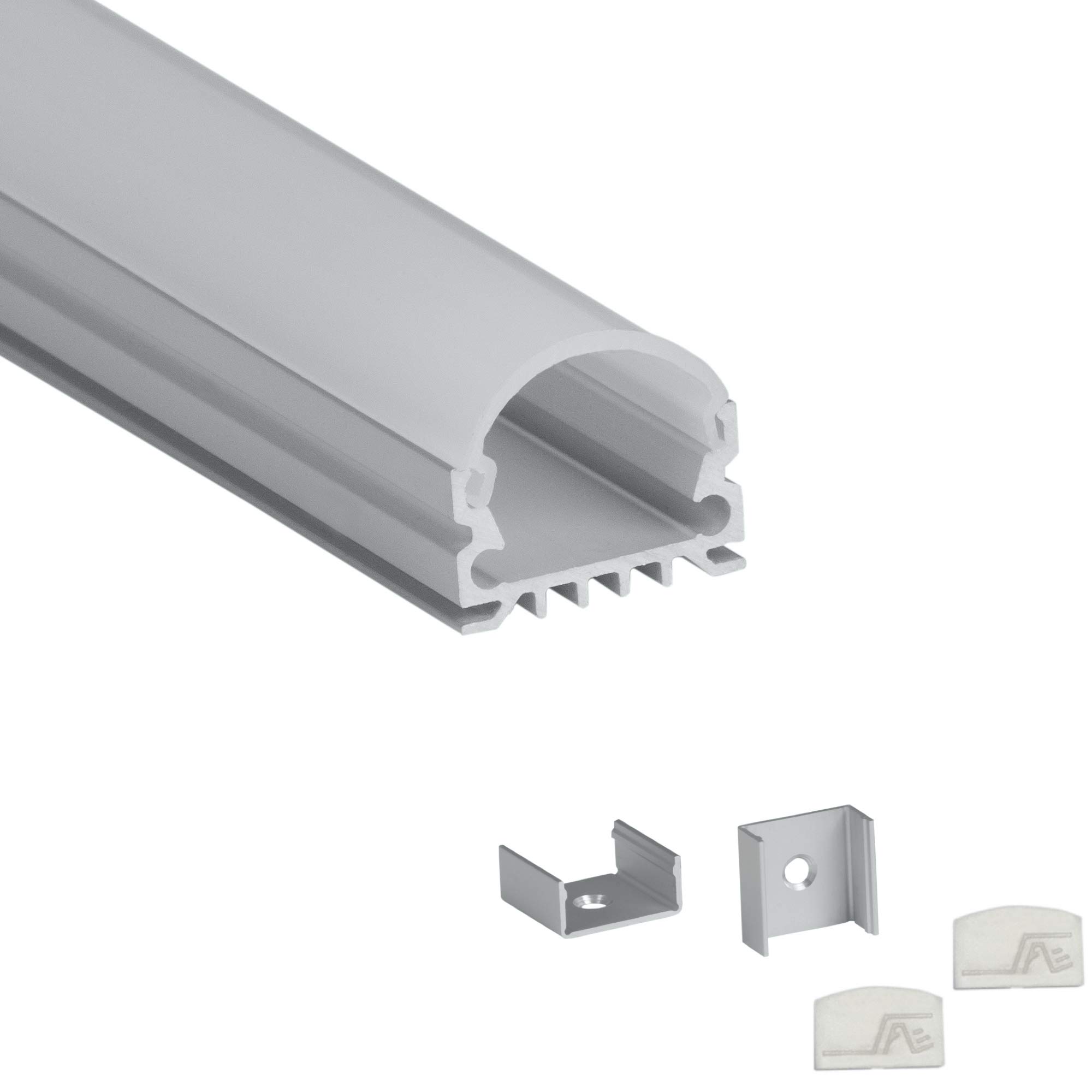 LEDPROFILES 5-Pack 8ft (2.4Meter) U-Shaped LED Aluminum Channels with Frosted Arc Diffusers, End Caps & Mounting Accessories - 967 Series LED Profile Extrusion for Home, Office & Commercial Lighting Installation