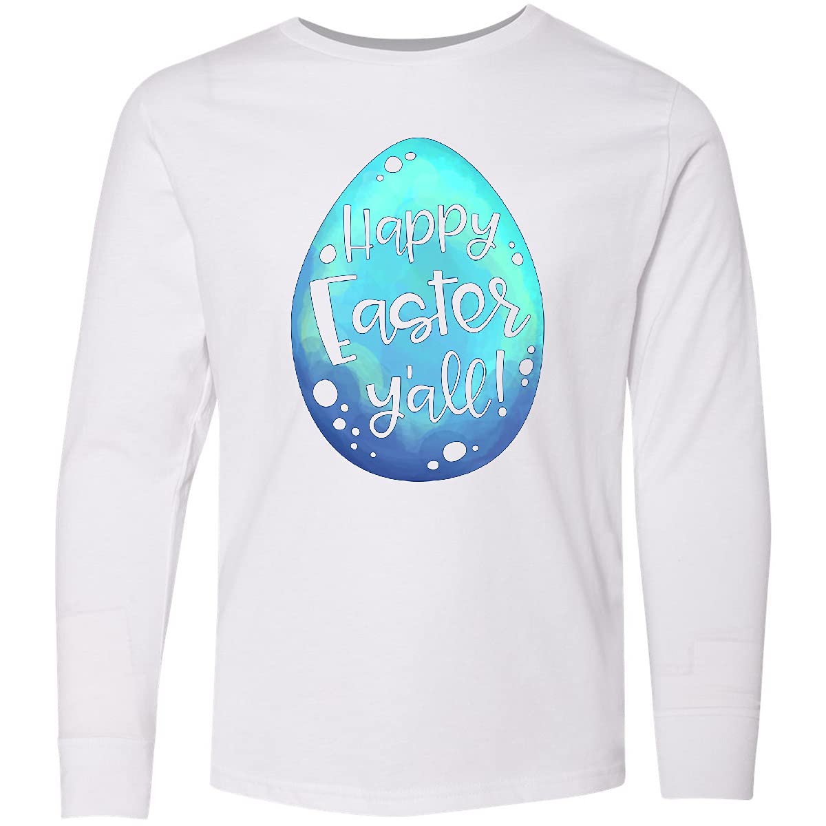 Inktastic Happy Easter Y'all Blue Easter Egg Youth Long Sleeve T-Shirt - Cute Easter Outfit for Kids, Boys & Girls Church Party, Egg Hunt, Spring Family Photos