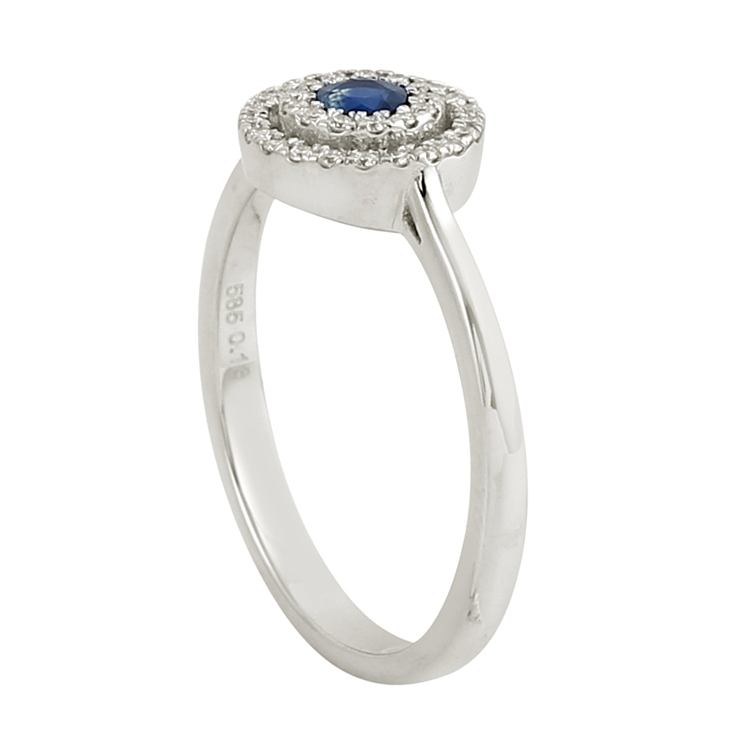 14K White Gold Blue Sapphire Gemstone Pave Diamond Halo Ring – Elegant Engagement, Wedding, Anniversary Gift for Her