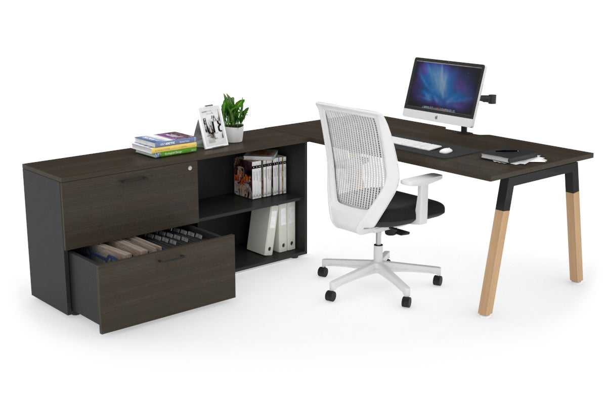 Premium Wooden Quadro A-Legs Executive Desk Frame - Black Cross Beam [1800L x 800W] with Cable Management - Perfect for Home Office & Conference Room Setup