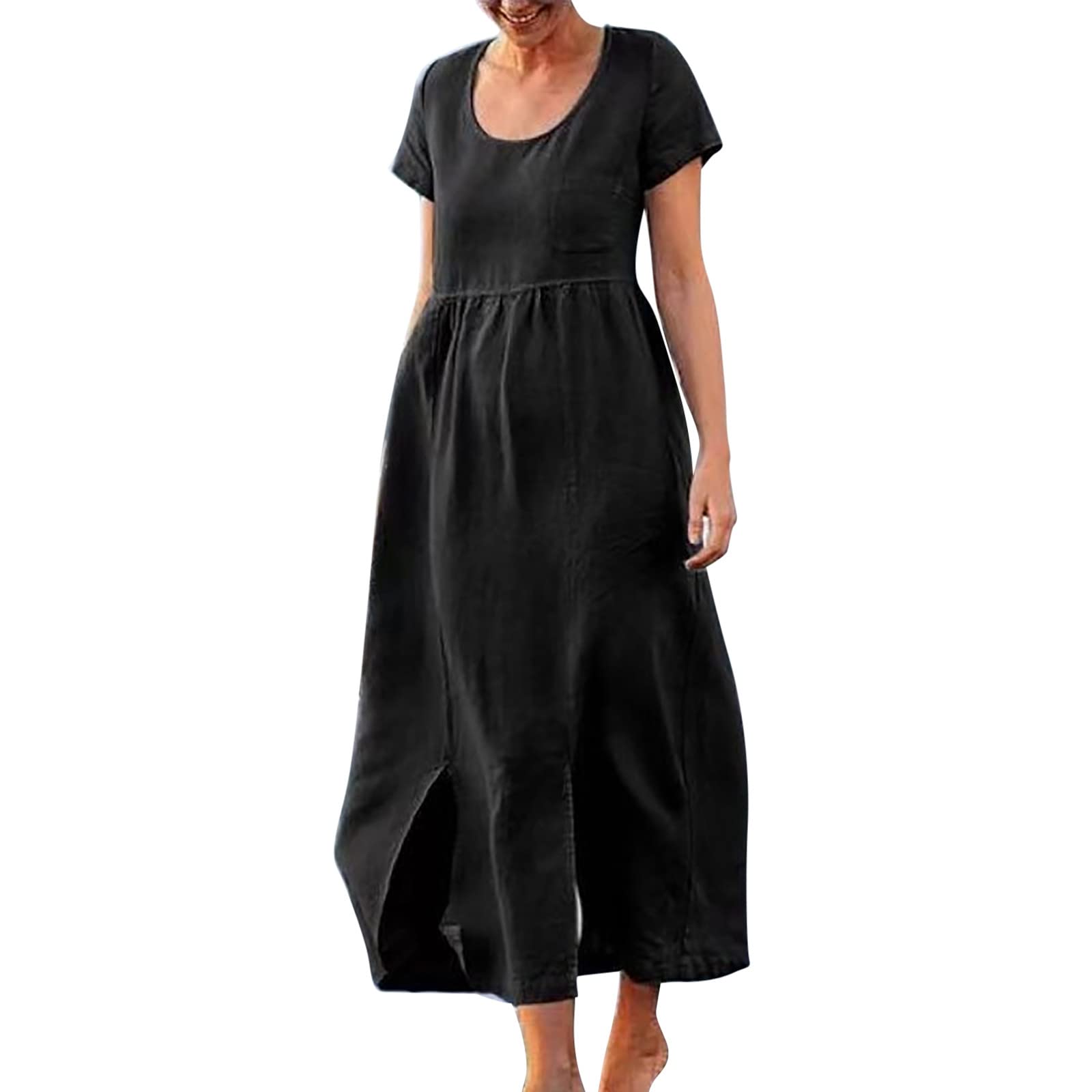 Elegant Prom Dress for Women - High Slit Midi Sundress with Short Sleeve & Crewneck - Perfect for Parties, Dances & Summer Events