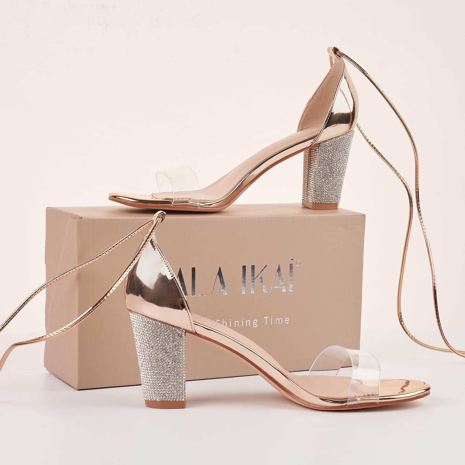Women's Chunky High Heel Sandals - Comfortable Open Toe Strappy Rhinestone Heels in White, Silver, Gold & Black | Ankle Strap Dress Shoes for Parties, Weddings & Evening Events