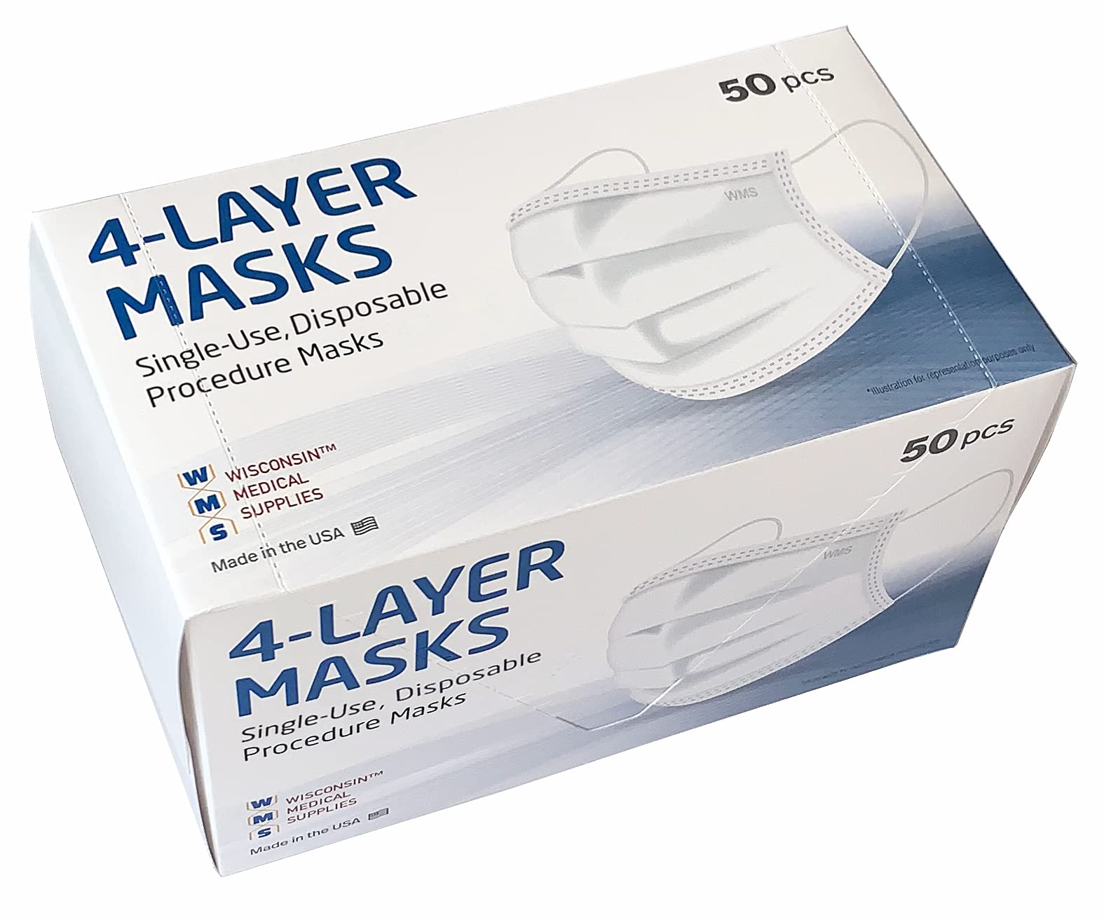 WMS 4-Layer Face Masks - Breathable & Comfortable - Made in USA - Wisconsin Medical Supplies - for Daily Use, Work, and Travel Protection