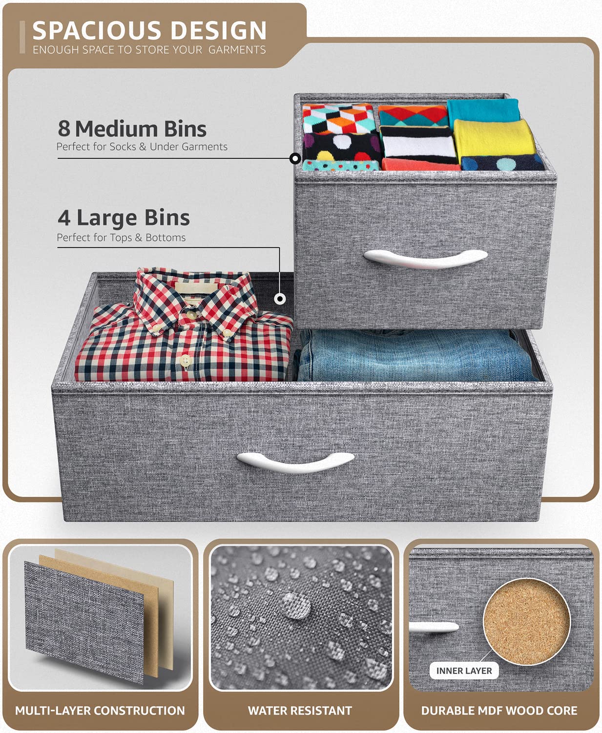 Sorbus 12-Drawer Dresser Organizer with Steel Frame & Wood Top - Easy Pull Fabric Bins for Clothes Storage - Large Bedroom, Hallway, Living Room, Nursery & Closet Storage Furniture - Perfect for Home Organization & Space Saving
