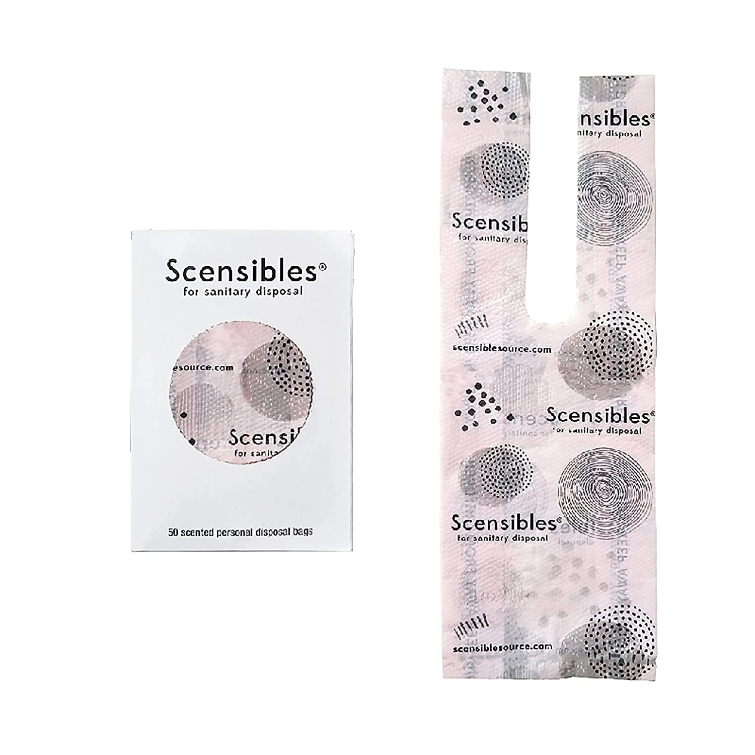 Stainless Steel Combination Dispenser & Receptacle with Scensibles Personal Disposal Bags & Liner Bags - Wrap Around Strap Design for Home, Office, and Public Restroom Hygiene Solutions