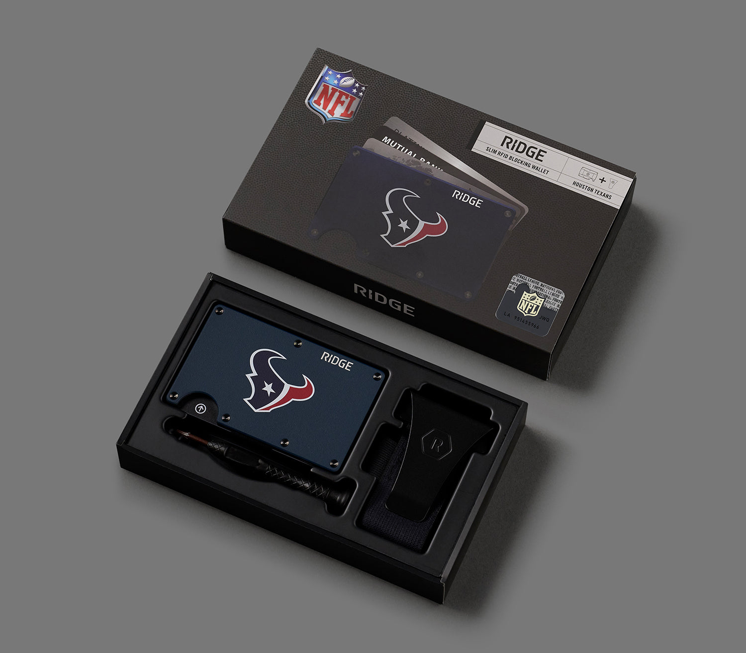 Ridge Wallet for Men - Slim RFID Blocking Minimalist Front Pocket Wallet - Houston Texans NFL Team Design - Perfect for Everyday Carry & Travel