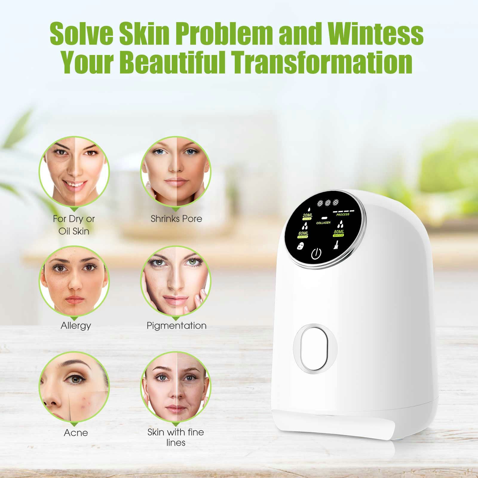 DIY Facial Mask Maker Machine Kit with 32 Collagen Pills - Touchscreen Fruit & Vegetable Home Beauty Device for Quiet SPA Treatments | Perfect for At-Home Skincare & Salon Professional Use