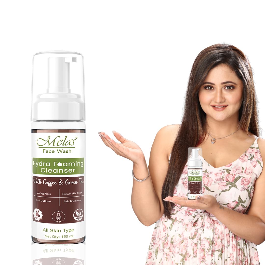 Melas Hydra Foaming Face Cleanser for Men & Women - Coffee & Green Tea Infused Brightening Facial Wash, Anti-Dullness & Pore Unclogging, Instant Skin Detox for All Skin Types, 150ml (Pack of 1) - Perfect for Morning & Night Skincare Routine, Travel-Friendly Size