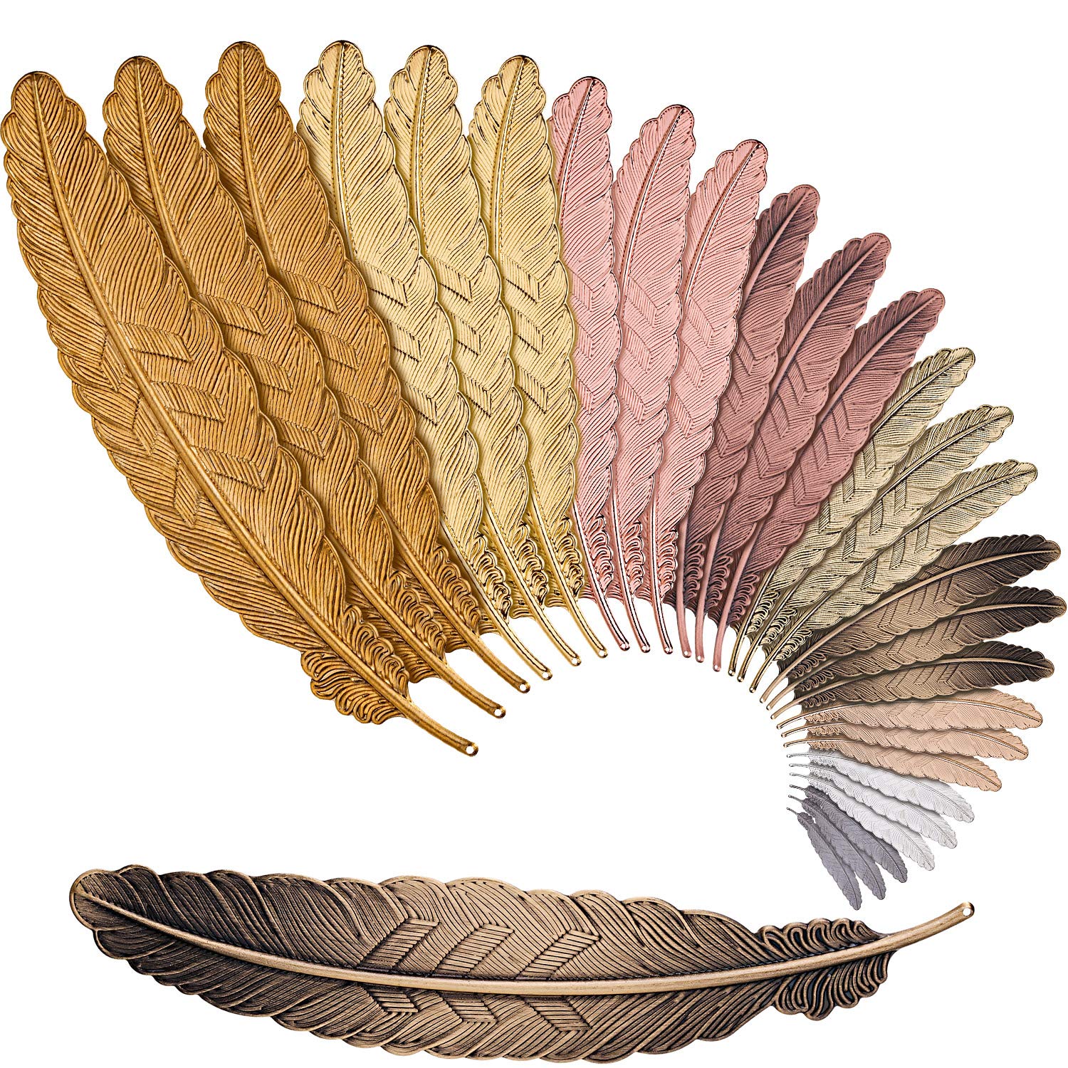 Tatuo 27-Piece Colorful Feather Metal Bookmarks Set for Book Lovers - Classic Style Reading Accessories for Journals, Novels & Gift Giving