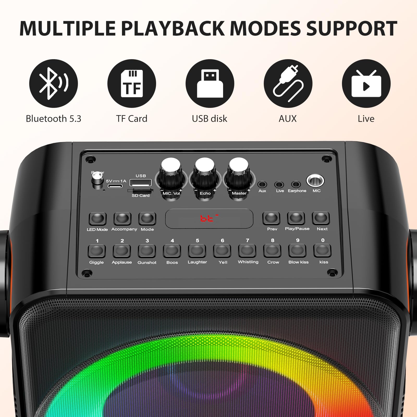 Portable Bluetooth 5.3 Karaoke Machine with 6.5