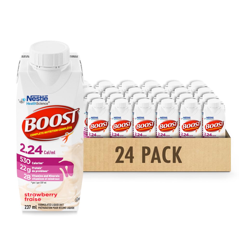 Boost Complete Nutrition Drink for Adults - Strawberry Flavor, 530 Calories per Serving, 22g Protein, Ready-to-Drink with Essential Vitamins & Minerals, 24 Tetra Paks - Ideal for Meal Replacement, Weight Gain & Active Lifestyles