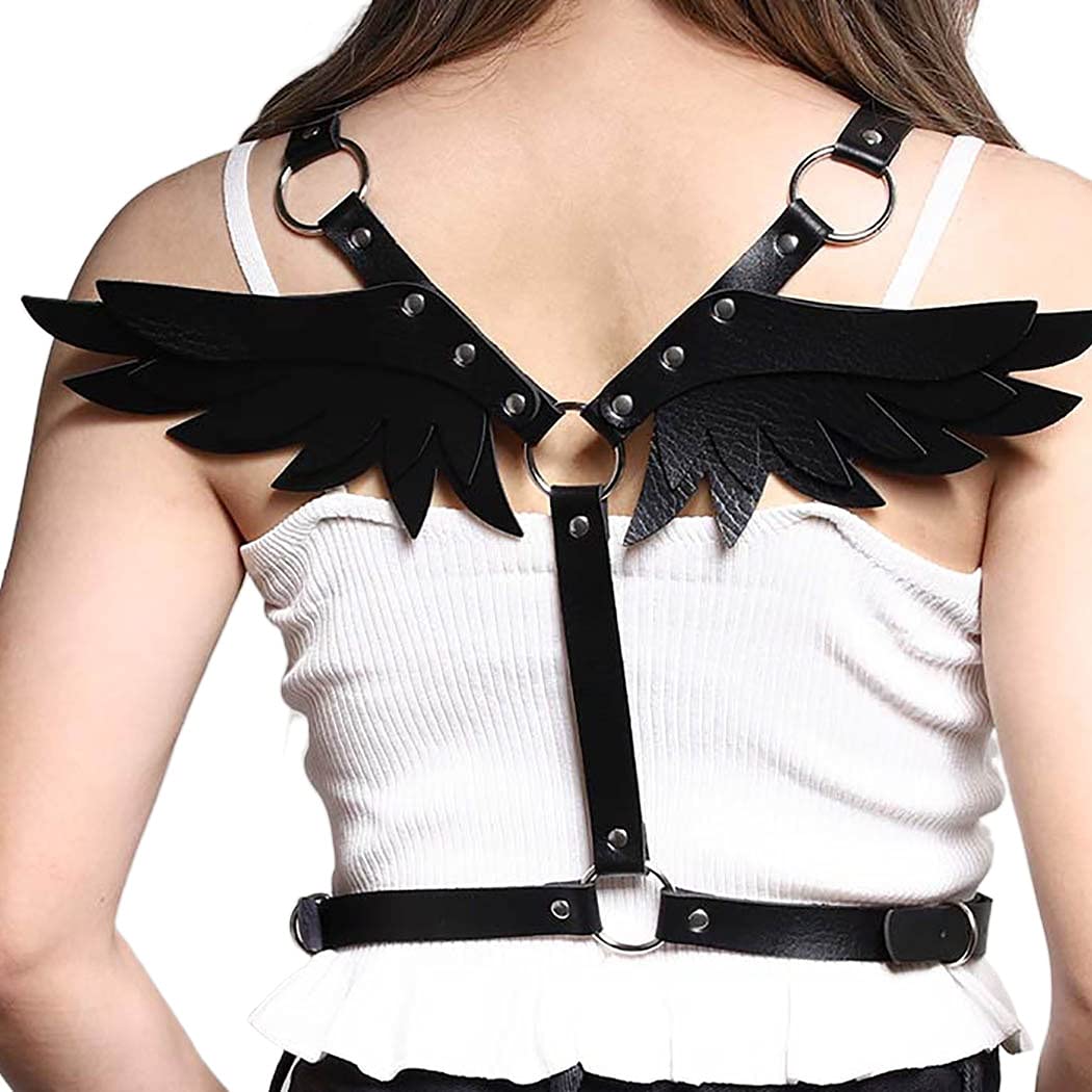 Urieo Punk Leather Waist Chain & Chest Harness Set - Black Gothic Body Jewelry for Women, Girls - Perfect for Nightclub, Rave, Dance Parties & Festival Outfits