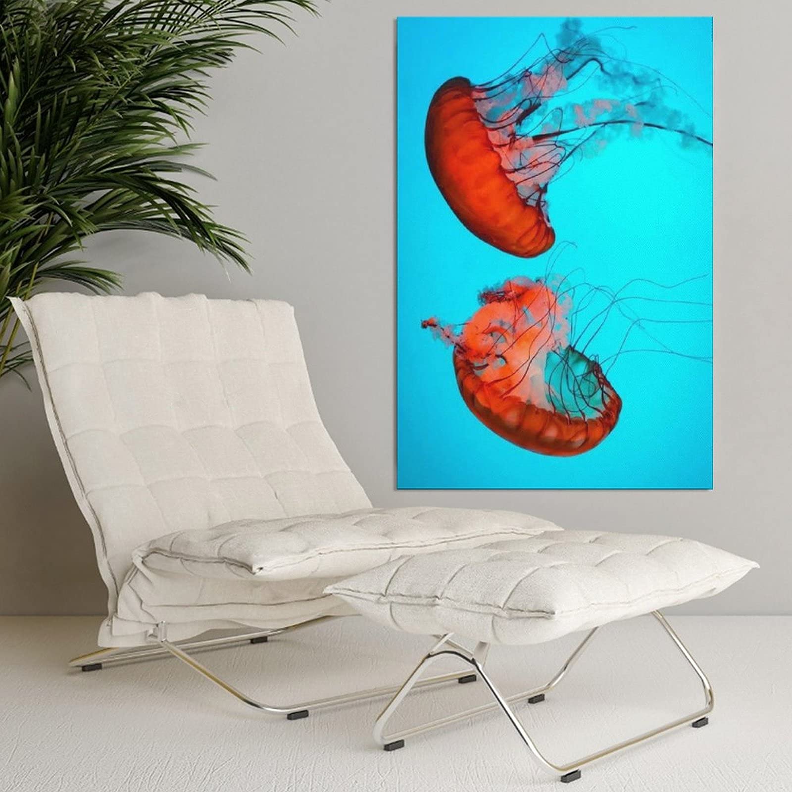 Vibrant Orange & Red Jellyfish Canvas Wall Art - Deep Sea Creatures Painting for Living Room, Bedroom & Office Decor | Unique Home Gift Idea for Marine Life Lovers | Perfect for Coastal, Nautical or Modern Interior Design
