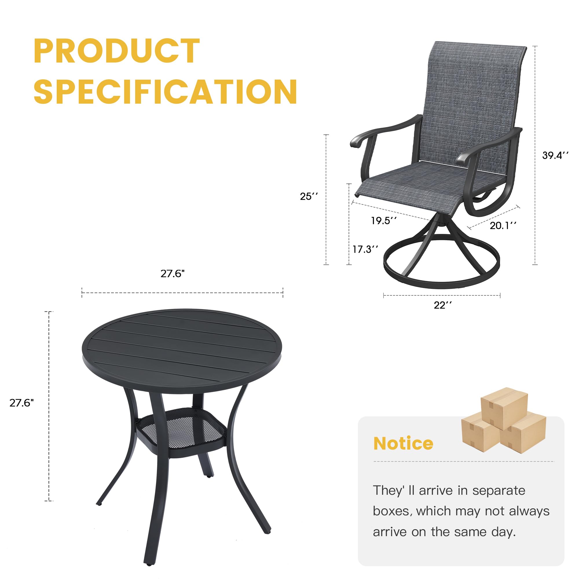 VICLLAX 3-Piece Outdoor Patio Dining Set for 2 - 27.5
