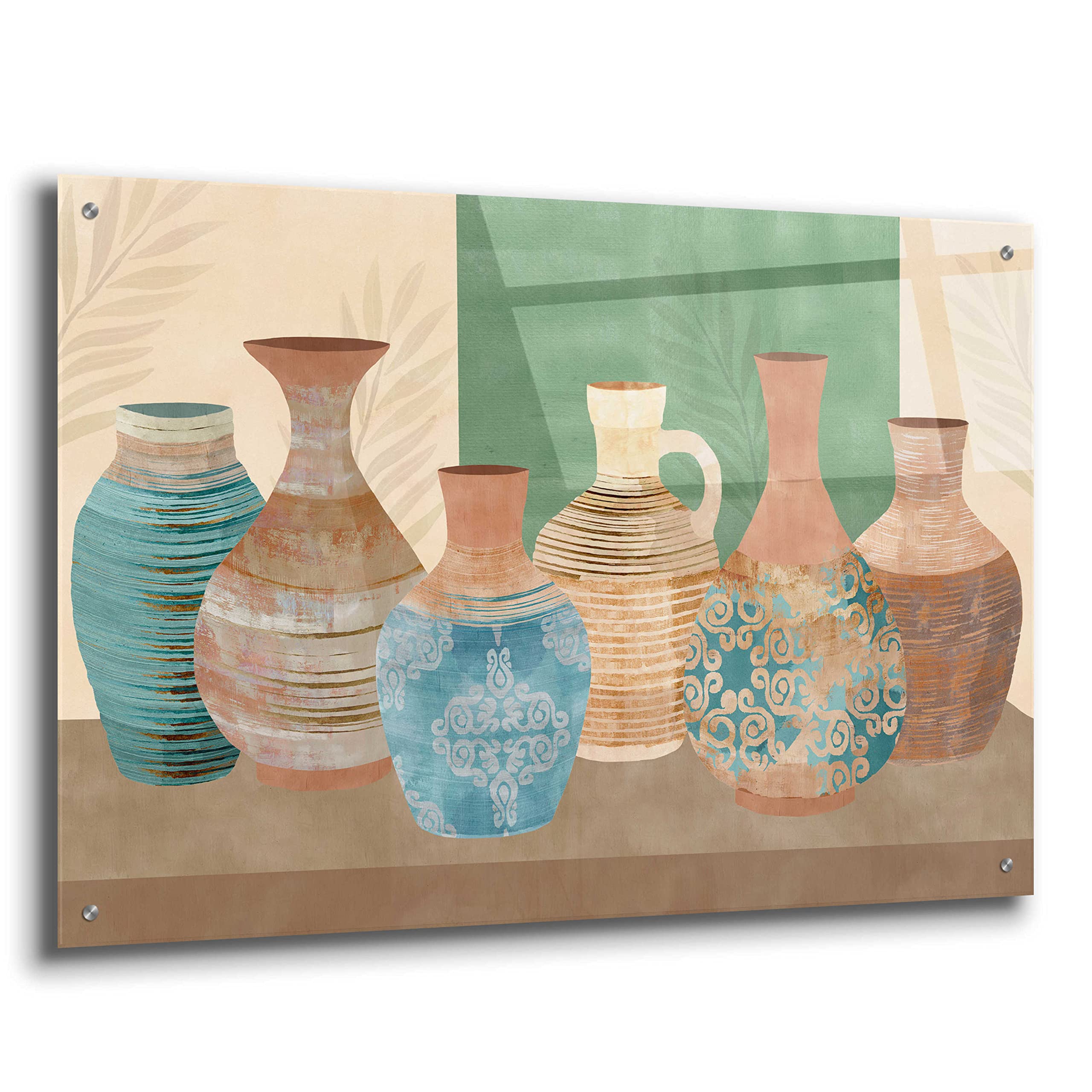 Flora Kouta 'Earthenwared Pots IV' Acrylic Glass Wall Art Print - 36x24 Inches Modern Home Decor for Living Room, Bedroom & Office