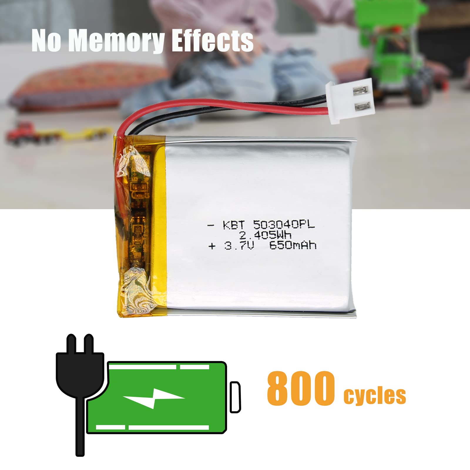 KBT 3.7V 650mAh 503040 Li-Polymer Rechargeable Battery with JST Connector - Perfect for RC Drones, DIY Electronics & Portable Devices