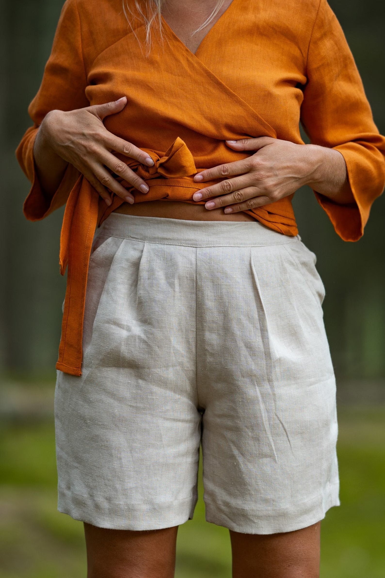 Linen Pleated Shorts BERGEN - Women's Casual Summer Shorts in Natural Color | Perfect for Beach, Vacation, and Everyday Wear