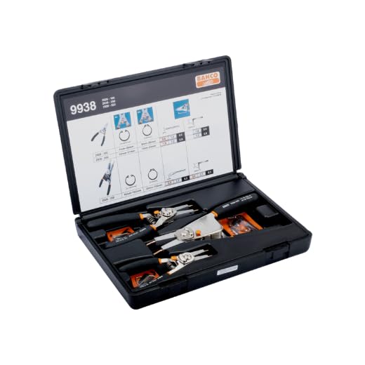 Bahco 9938 BH9938 3-Piece Circlip Pliers Set - Black/Red - Internal & External Snap Ring Pliers for Automotive, Machinery & DIY Repairs