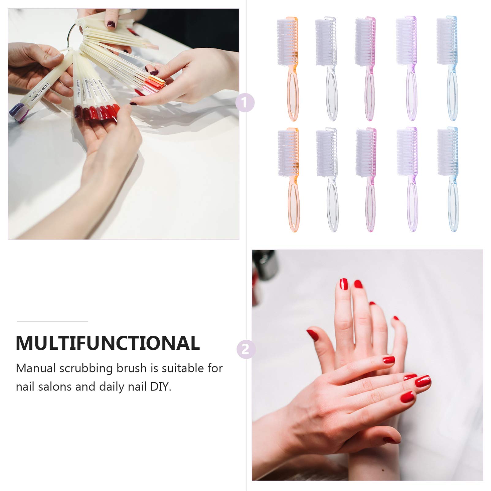 EXCLUZO 10Pcs Nail Cleaning Brushes with Handle - Professional Fingernail & Pedicure Scrub Brush Set for Manicure, Pedicure & Nail Art - Perfect for Home, Salon & Spa Use