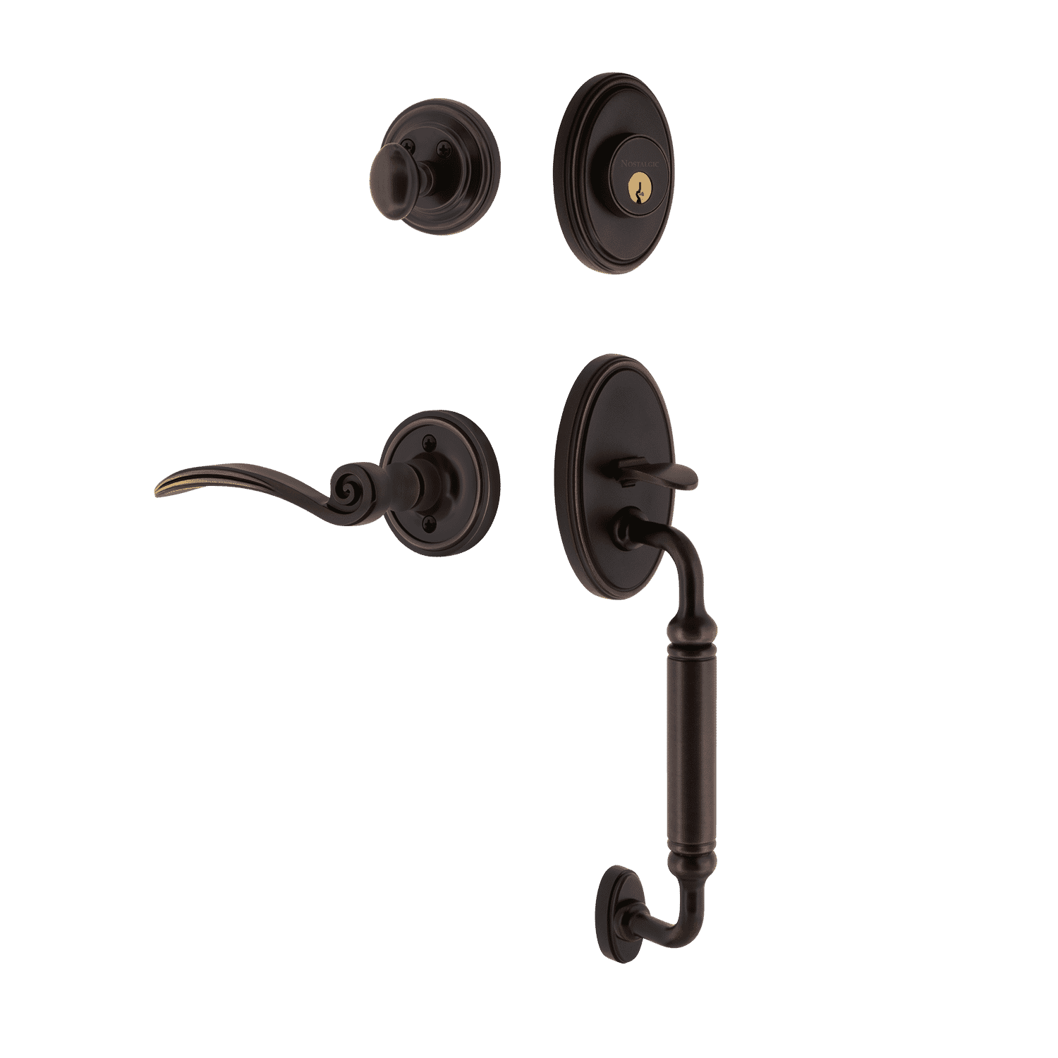 Timeless Bronze Classic Handleset with C Grip & Swan Lever - Vintage Door Hardware for Home & Office Entry Doors - Perfect for Traditional & Victorian Style Houses