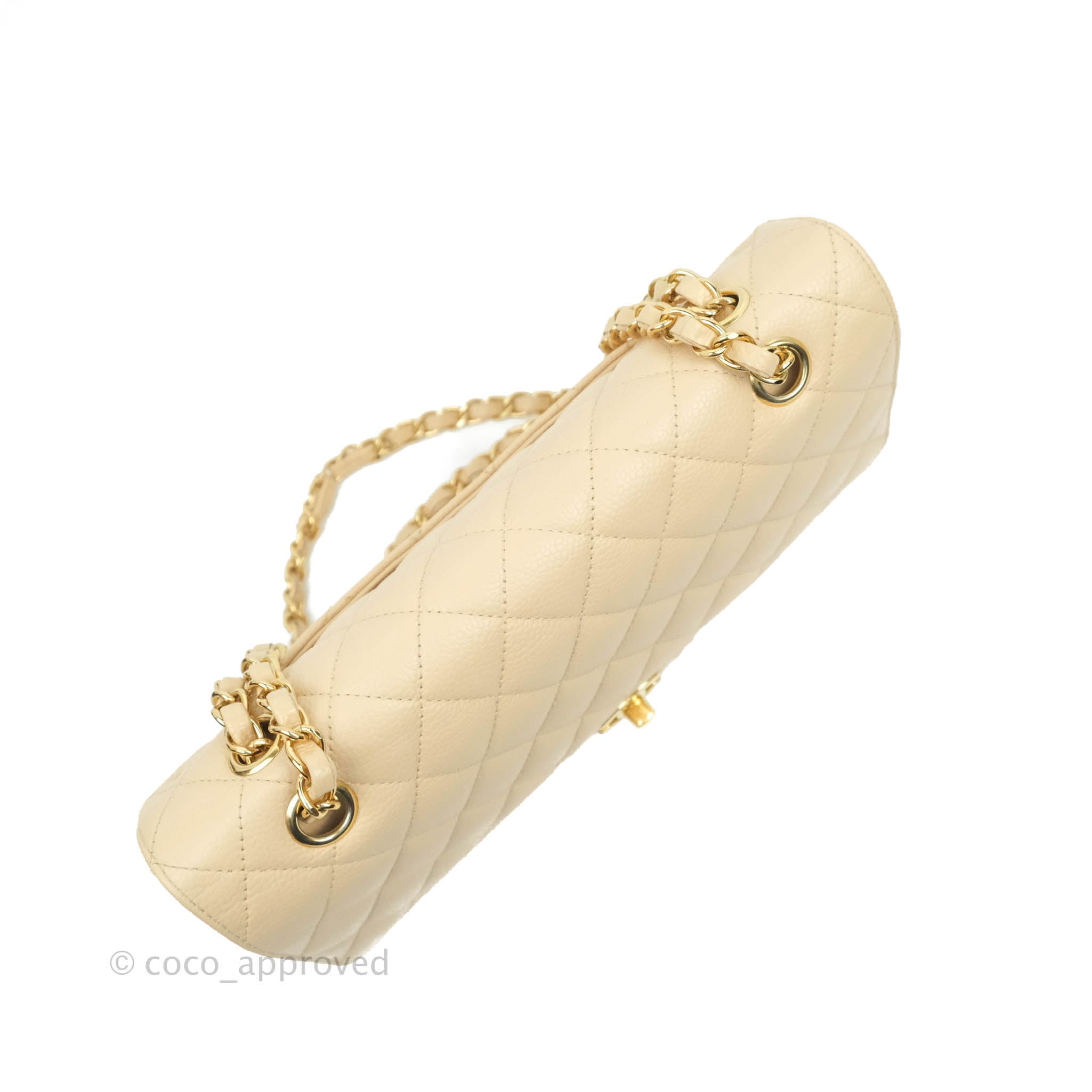 Chanel Classic Medium Double Flap Bag in Beige Caviar Leather with Gold Hardware - Luxury Designer Handbag for Women, Perfect for Work, Evening Events & Special Occasions