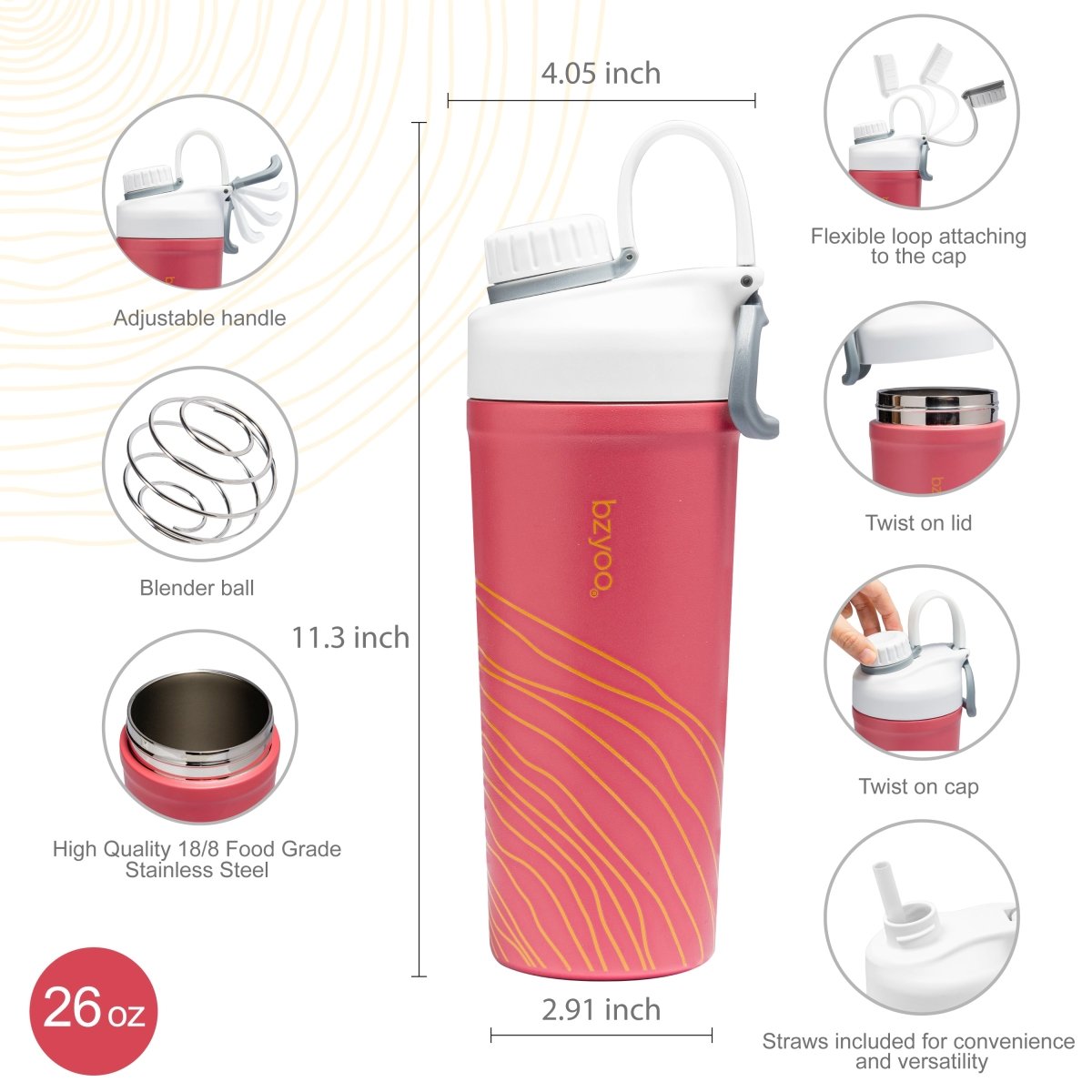 26oz Stainless Steel Double Wall Insulated Tumbler with Lid - Leakproof & Sweatproof, Organica Red - Perfect for Coffee, Tea, Cold Drinks at Home, Office or Travel
