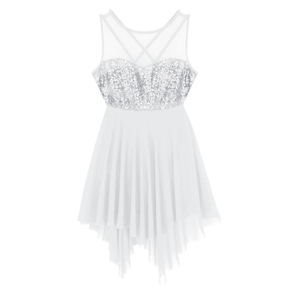 Shiny Sleeveless Ballet Dance Dress - Criss Cross Lyrical Leotard Bodysuit for Women - Perfect for Performances, Recitals, and Dance Classes
