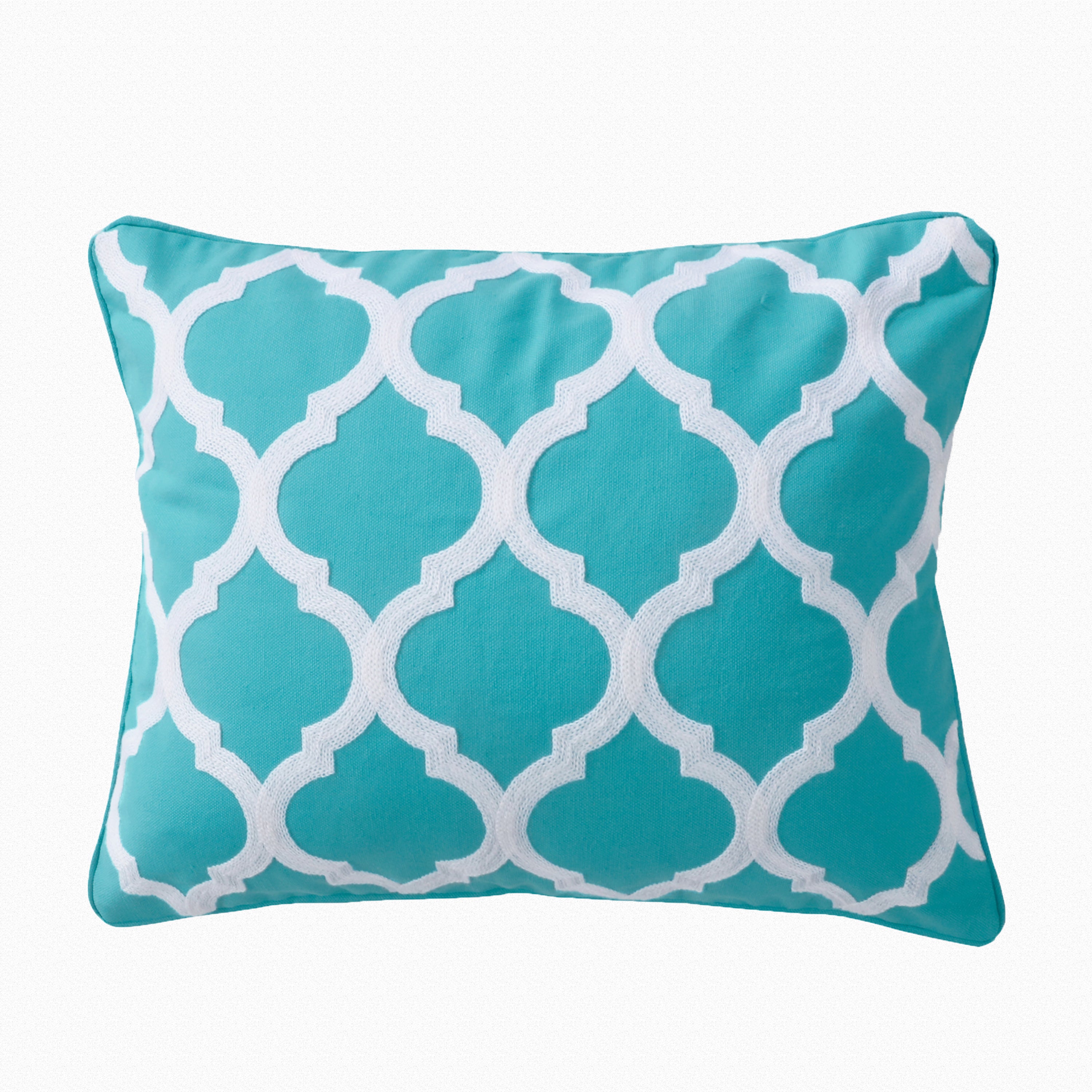 Karola Teal Blue Lattice Decorative Throw Pillow Cover - Boho Chic Home Decor for Living Room, Bedroom, or Sofa