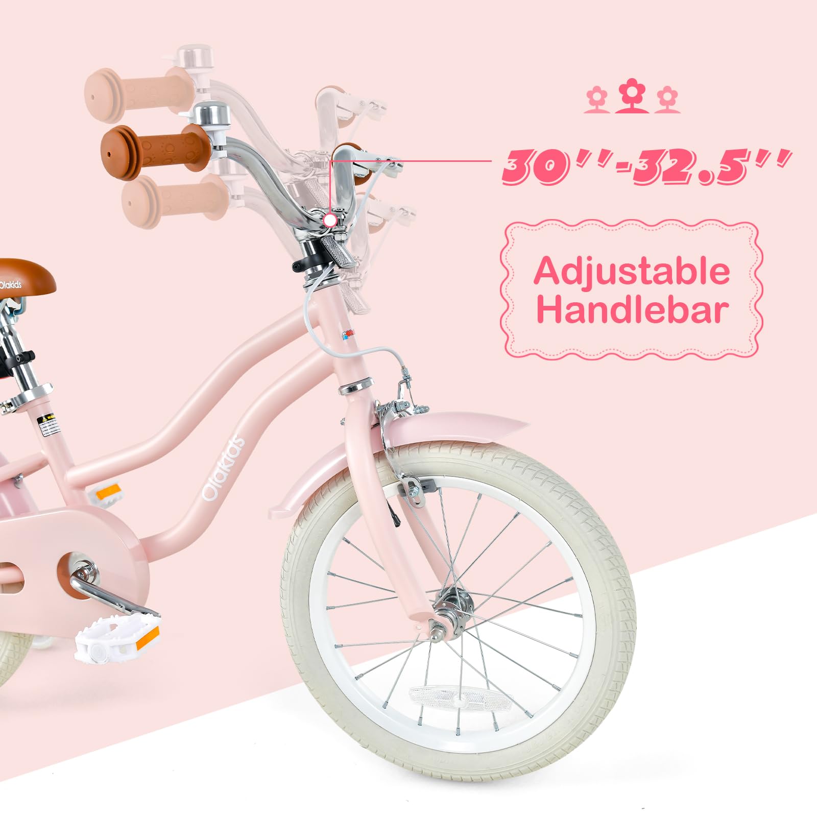 Olakids 12 14 16 18 Inch Kids Bike with Training Wheels, Adjustable Seat & Handlebar, Safety Bell & Basket - Toddler Bicycle for Boys & Girls - Perfect for Backyard Rides, Park Adventures & Learning to Cycle