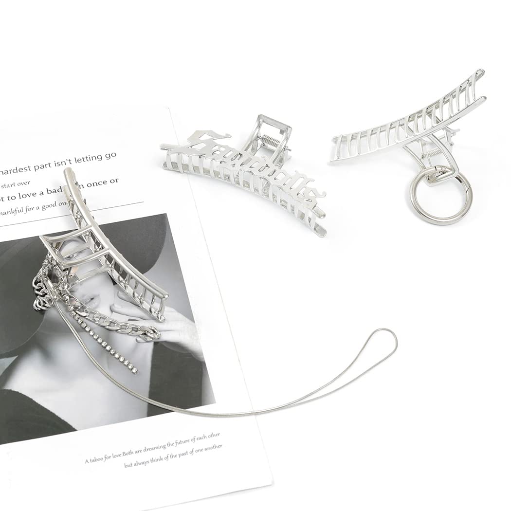 Stylish Punk Silver Hair Claw Clips with Tassel - 3PCS Large Non-Slip Metal Hair Clips for Women & Girls - Perfect for Outdoor Activities, Concerts, and Everyday Fashion