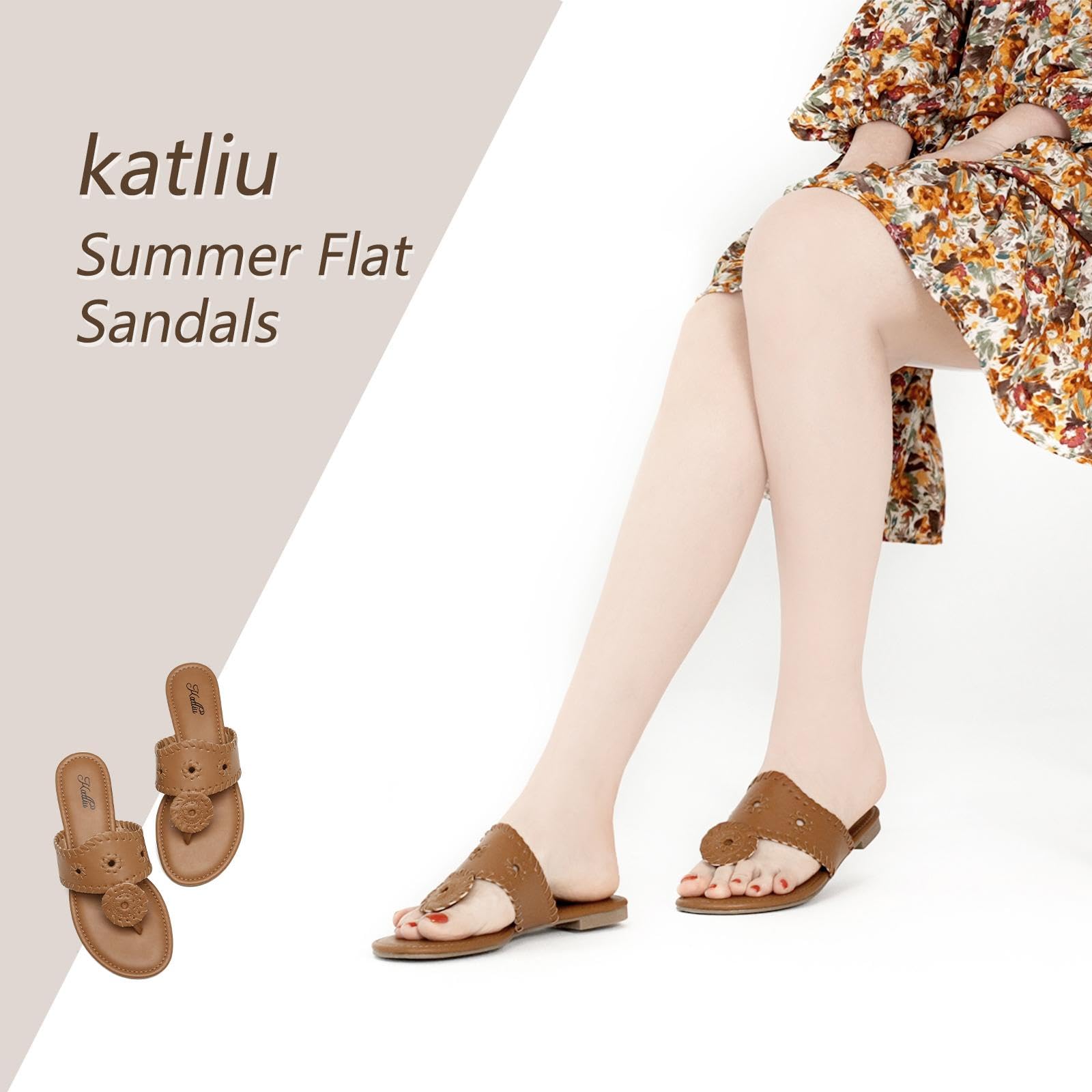 Katliu Women's Flat Sandals - Comfortable Flip Flops & Dressy Thong Sandals for Beach, Pool, and Summer Outfits