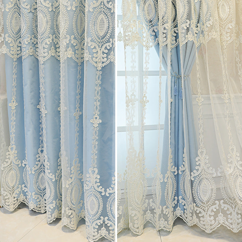 Alexandria Two Layer Embroidery Blackout Soundproof Custom Curtains for Bedroom & Living Room - Noise Reducing Thermal Insulated Window Drapes for Home Decor