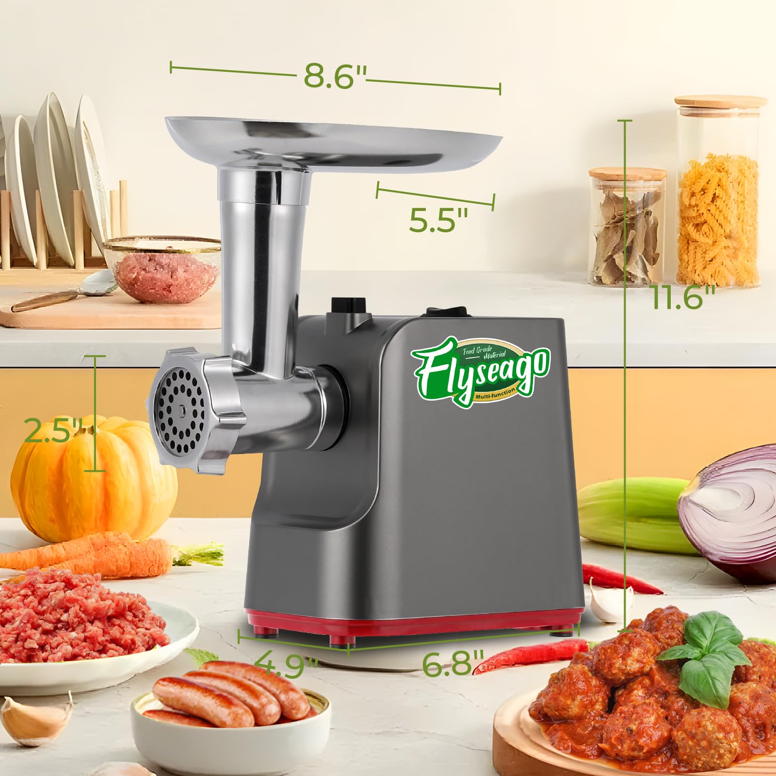 **1700W Electric Meat Grinder - 9-in-1 Stainless Steel Sausage Maker & Juicer with 3 Grinding Plates - Perfect for Home Kitchen, BBQ, and Food Prep**